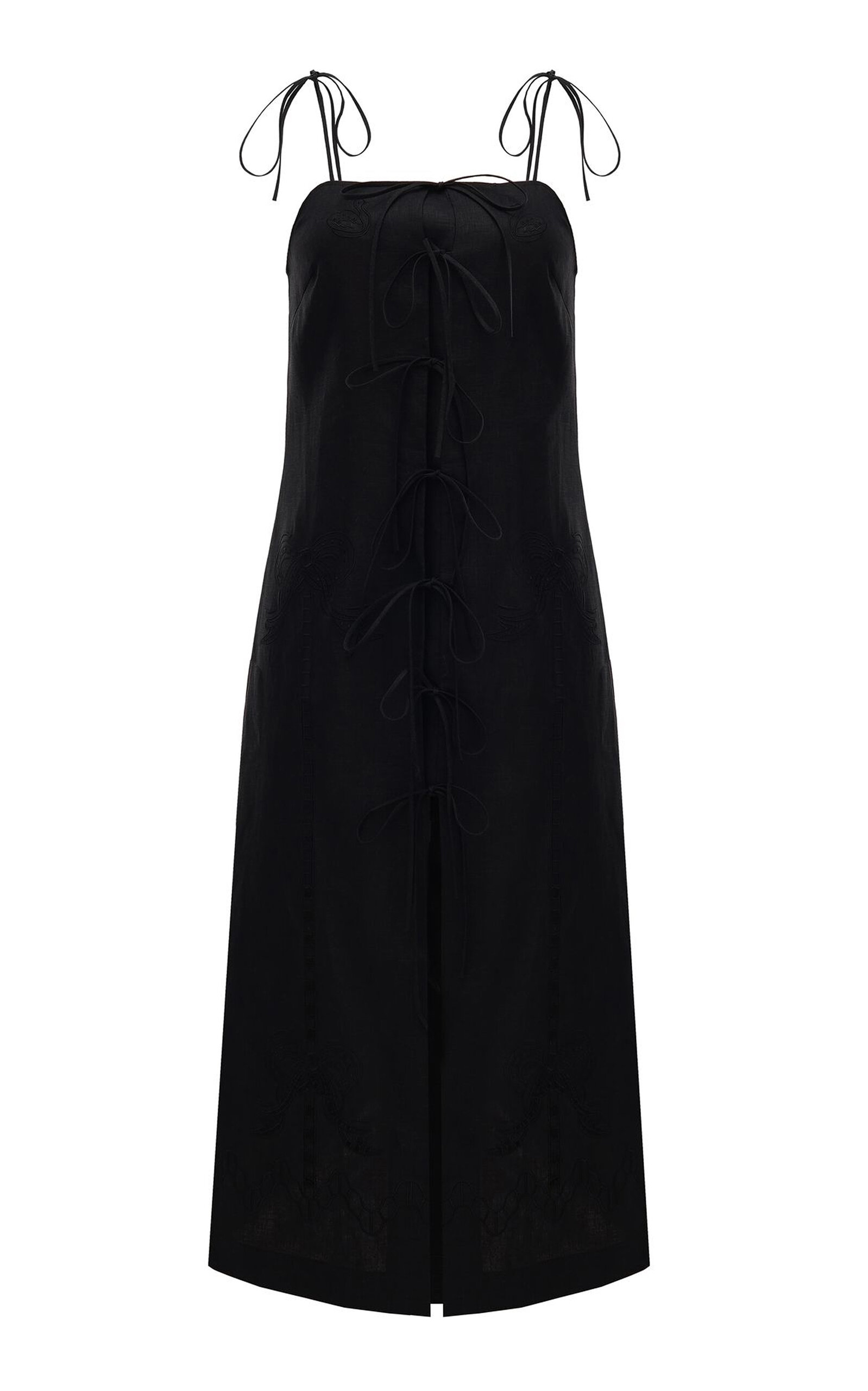 Gunia Project Oliana Tie-front Linen-blend Midi Dress In Black