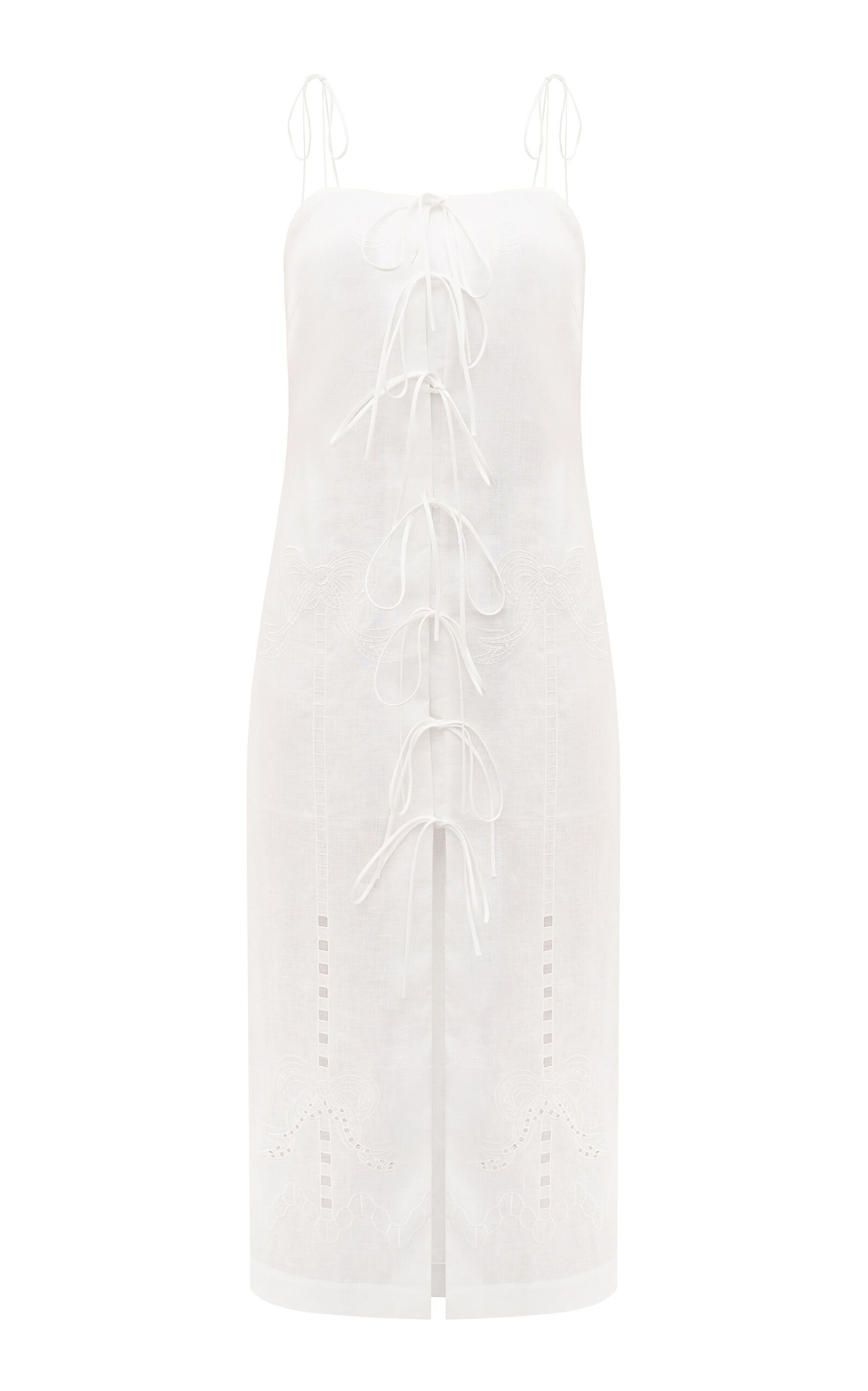 Gunia Project Oliana Tie-front Linen-blend Midi Dress In White
