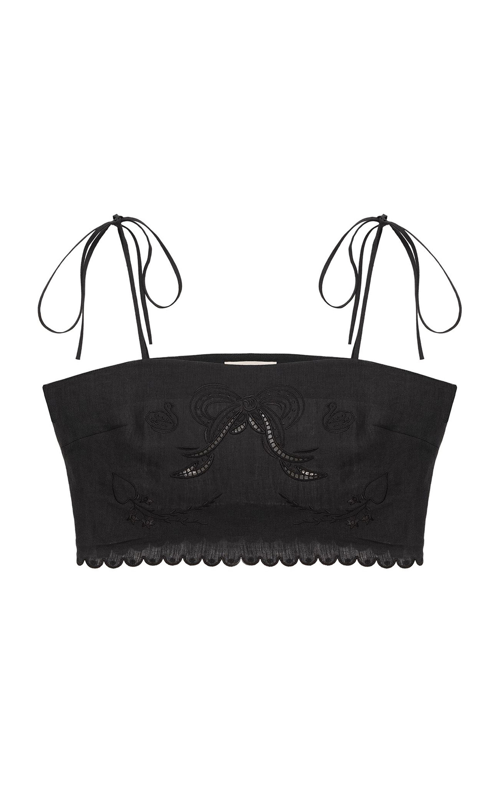 Gunia Project Yasna Embroidered Hemp Cropped Tank Top In Black
