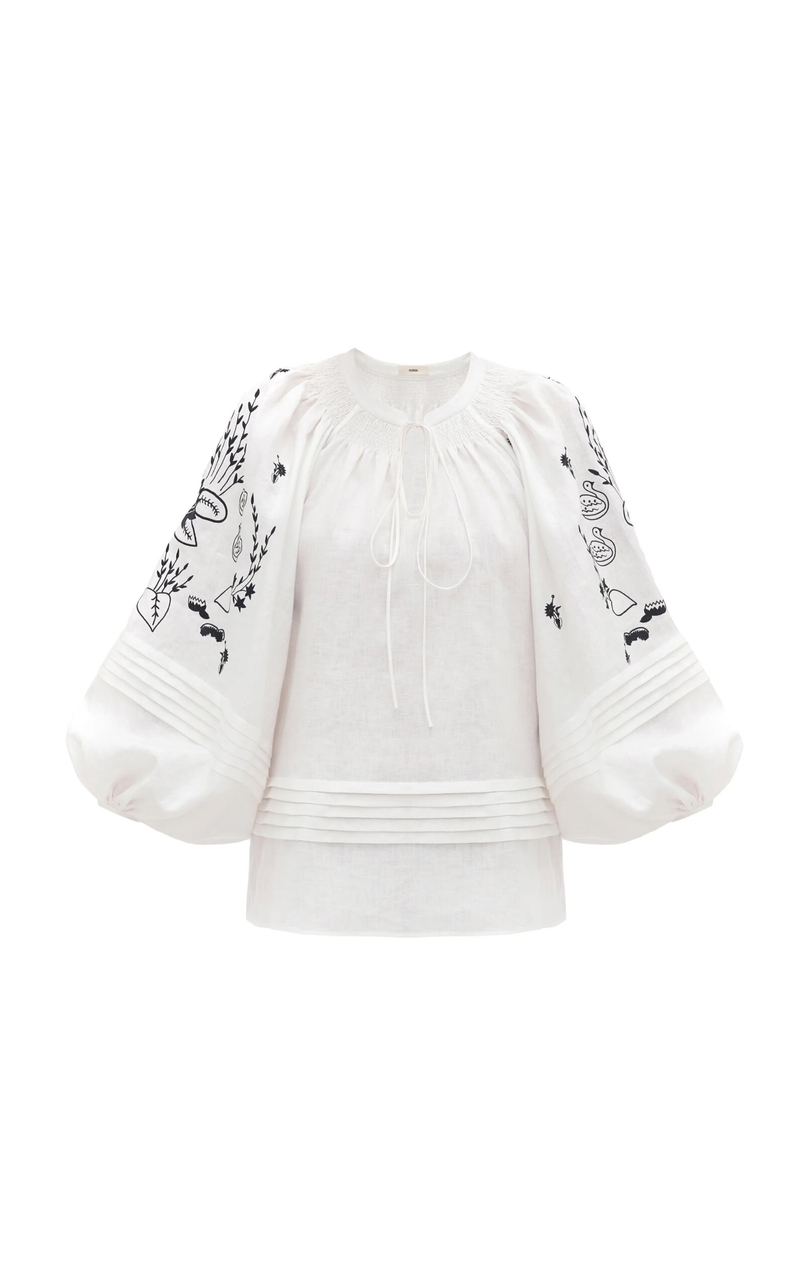 Gunia Project Viryneia Embroidered Puff-sleeve Linen Top In White