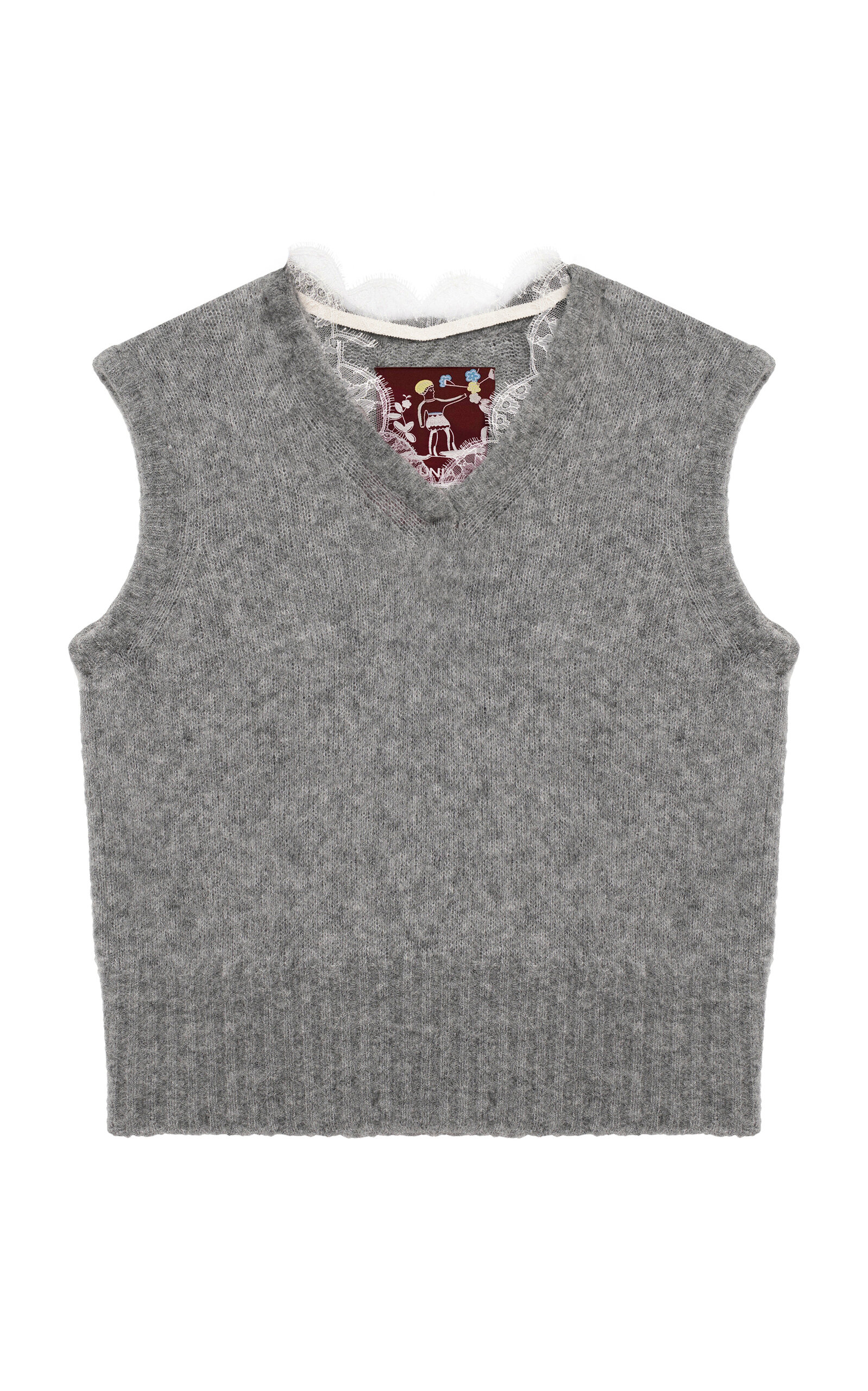 Gunia Project Lace-trimmed Wool-blend Vest In Gray