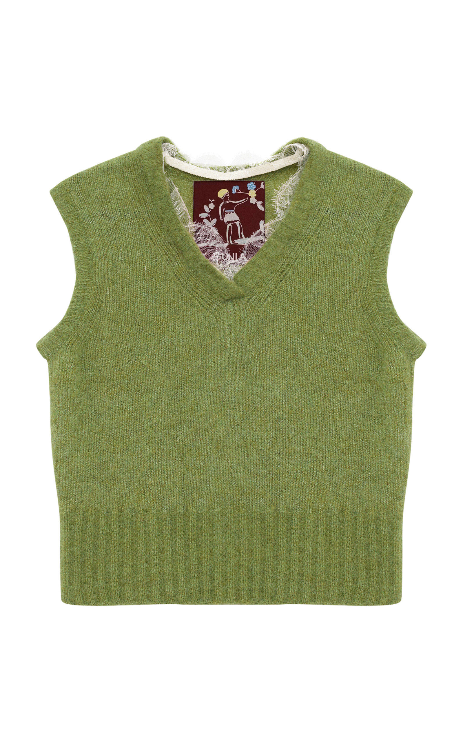 Gunia Project Lace-trimmed Wool-blend Vest In Green