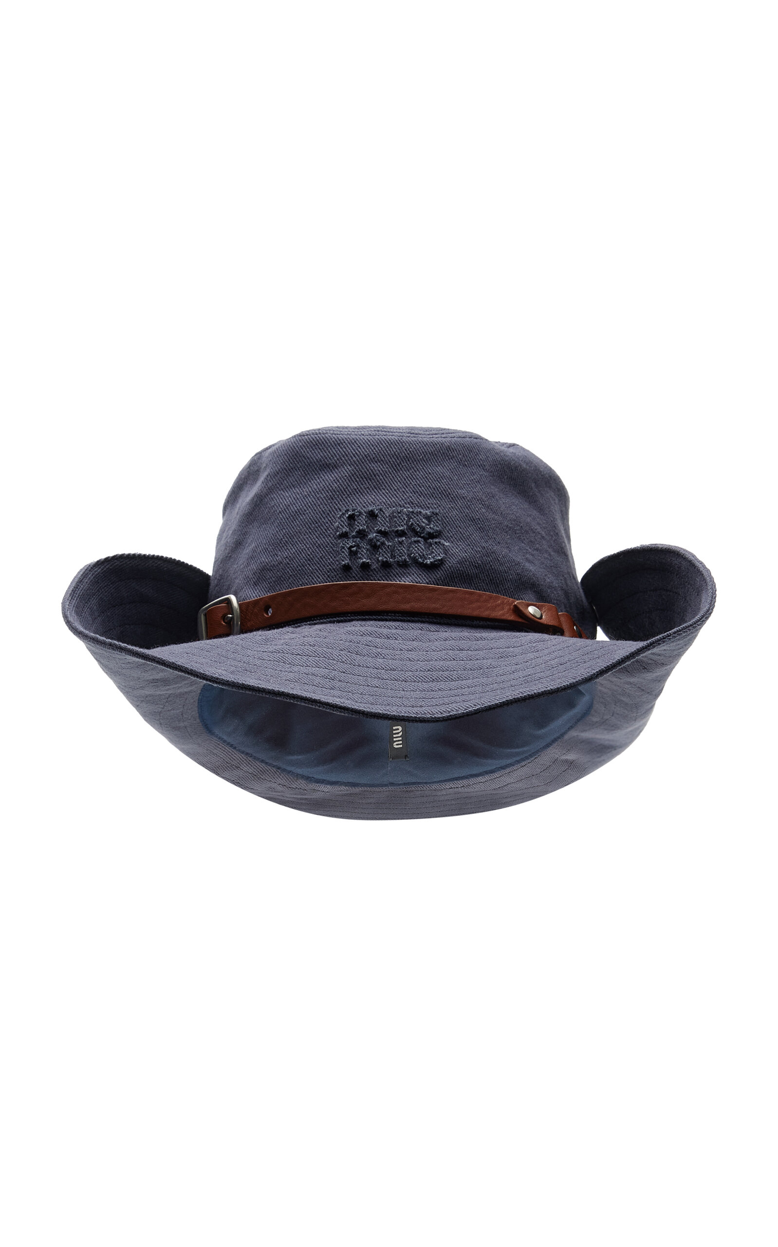 Miu Miu Adjustable Cotton And Leather Hat In Blue