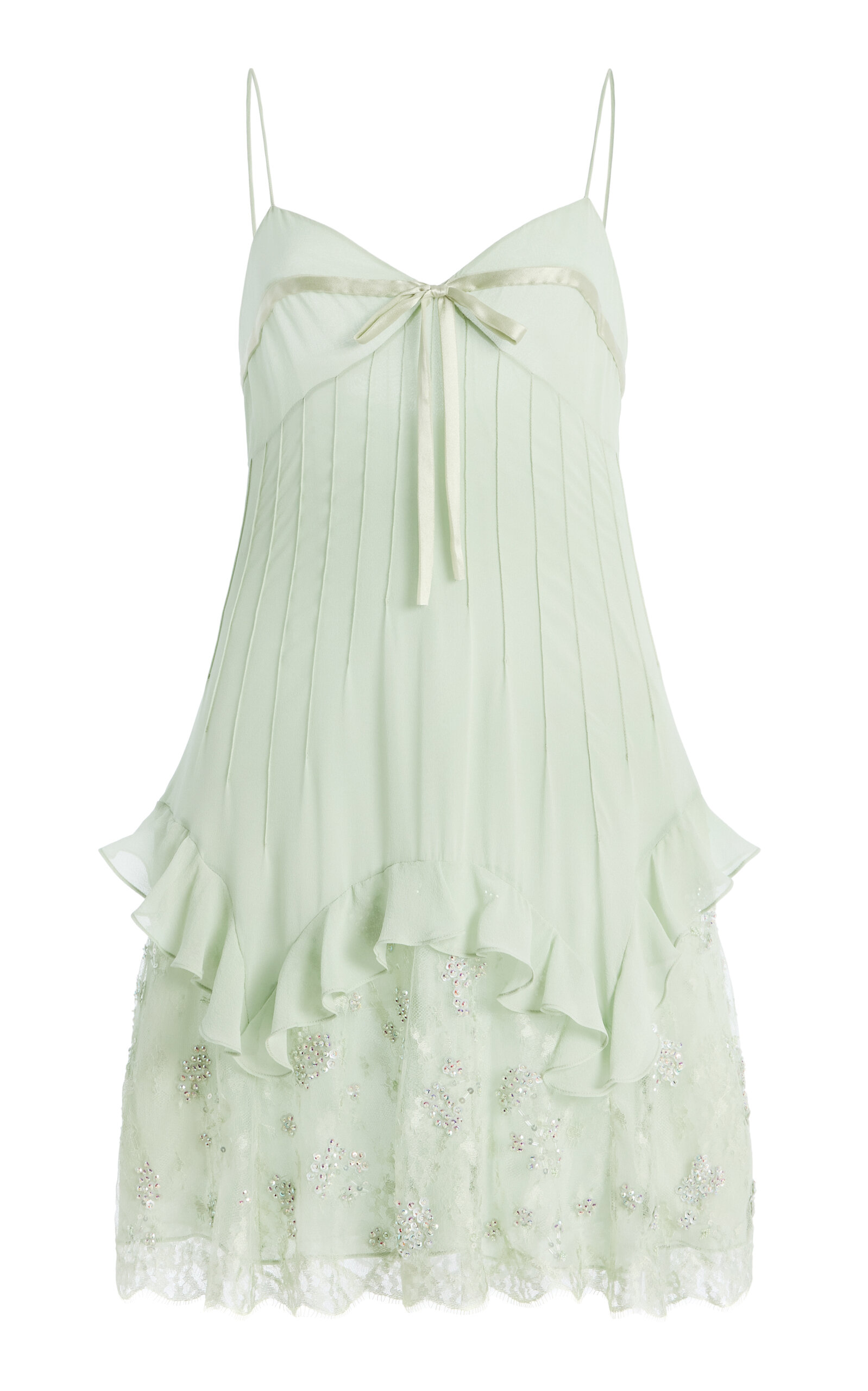 Harithand Corinna Silk Georgette Lace Mini Dress - Green