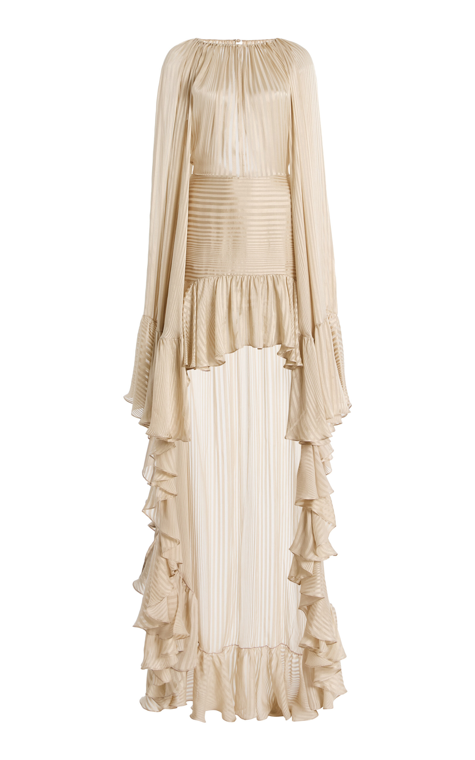 Harithand Vionetta Silk Satin Chiffon High-low Mini Dress In Neutral
