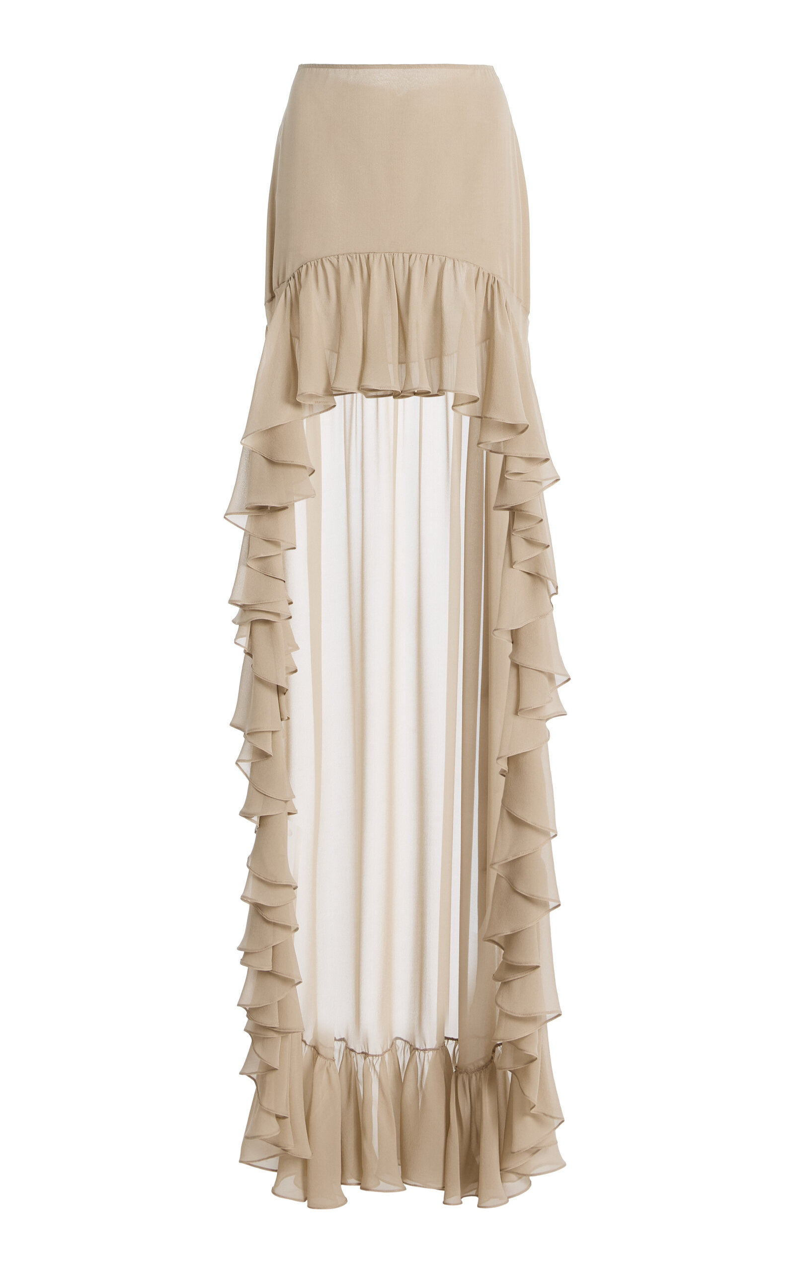 Harithand Dominica Silk Georgette High-low Maxi Skirt In Brown