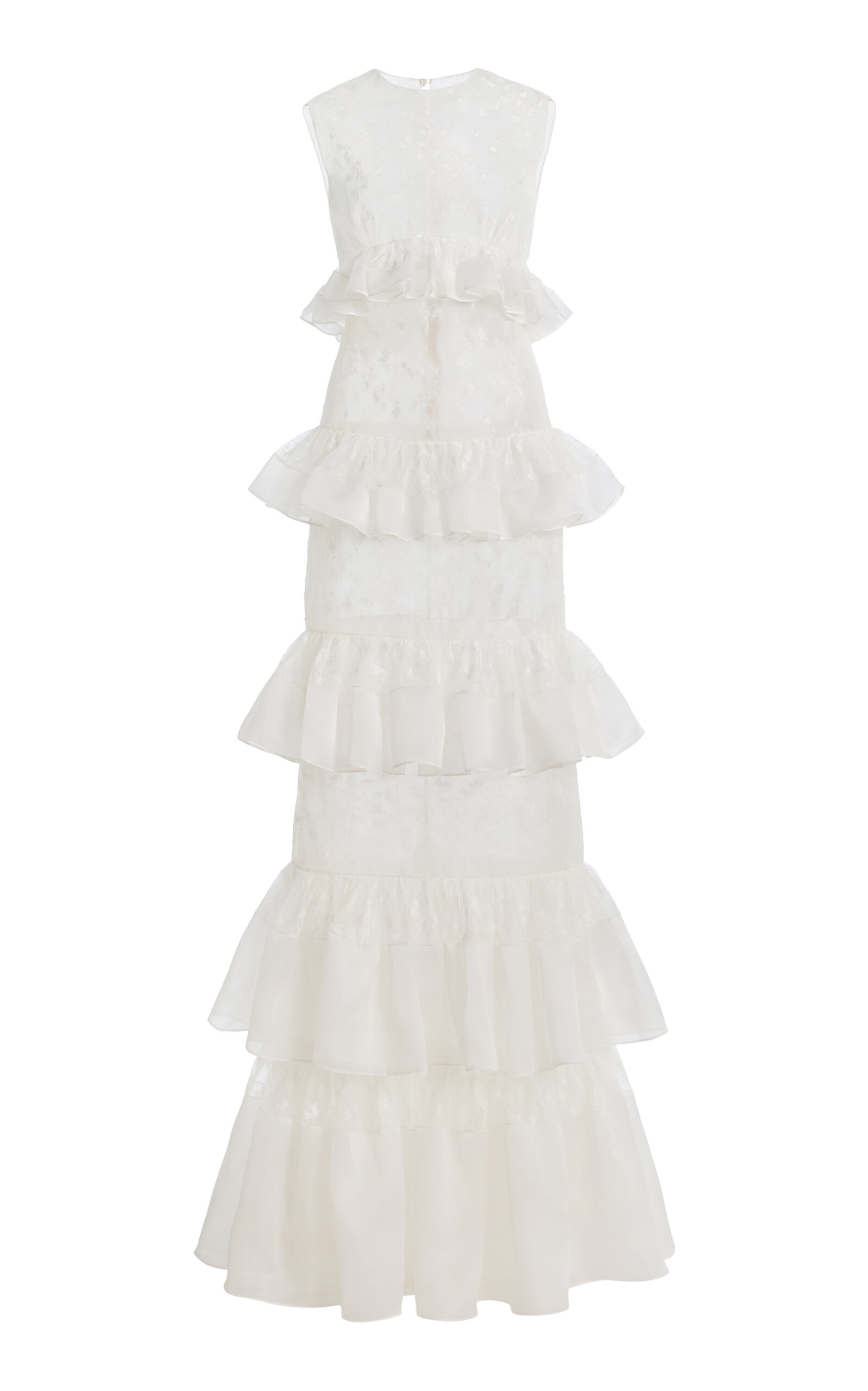 Harithand Sogna Floral Lace Silk Organza Maxi Dress In White