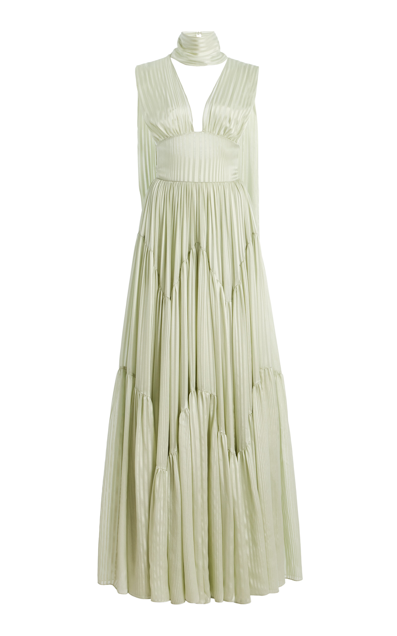 Harithand Ferrara Silk Striped Chiffon Maxi Dress In Green