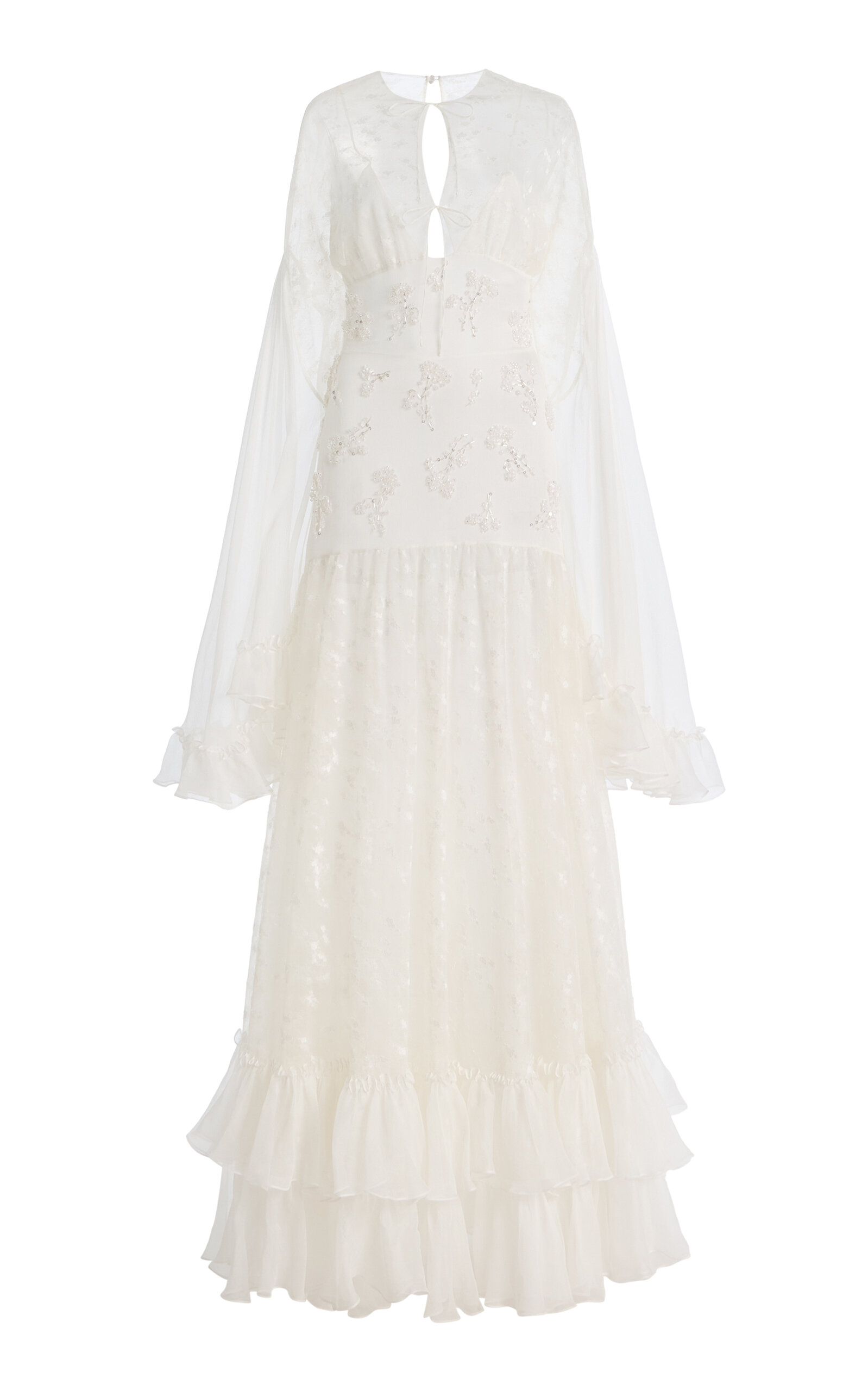 Harithand Ines Embroidered Lace Silk Georgette Maxi Dress - Off-White