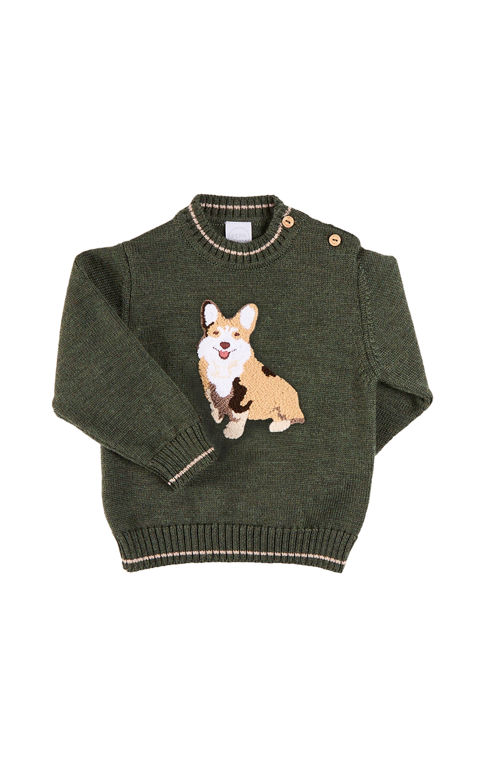 Pepa London Kids' Corgi-Embroidered Wool Sweater