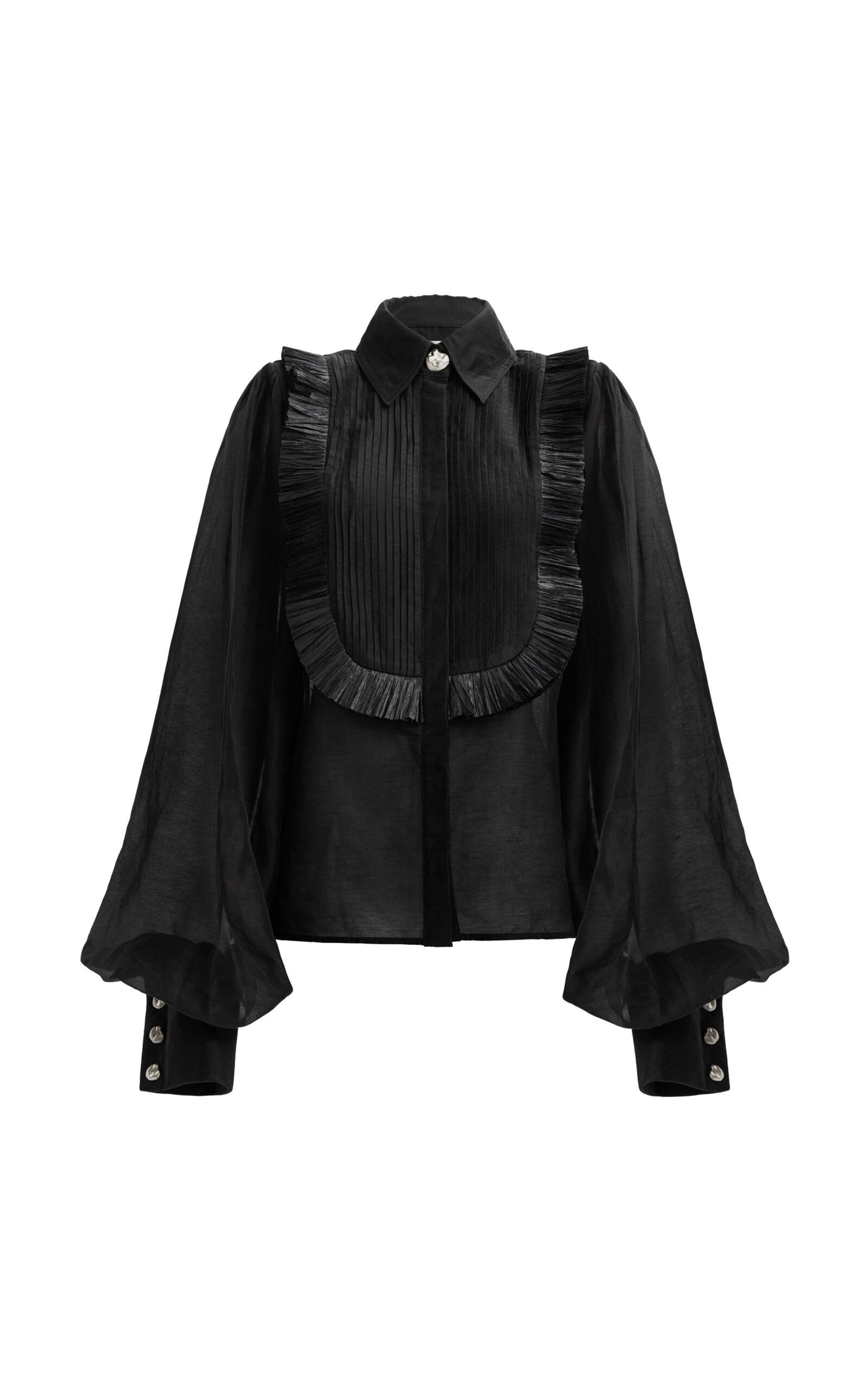Aje Perilla Voluminous Linen-blend Blouse In Black