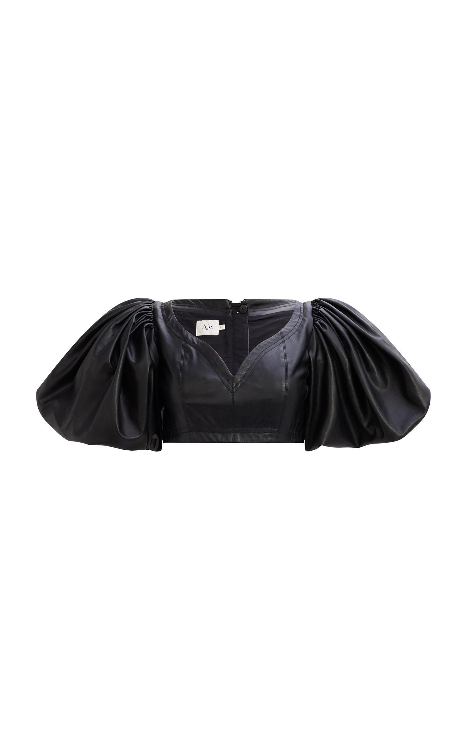 Aje Spoken Puff-sleeve Crop Top In Black