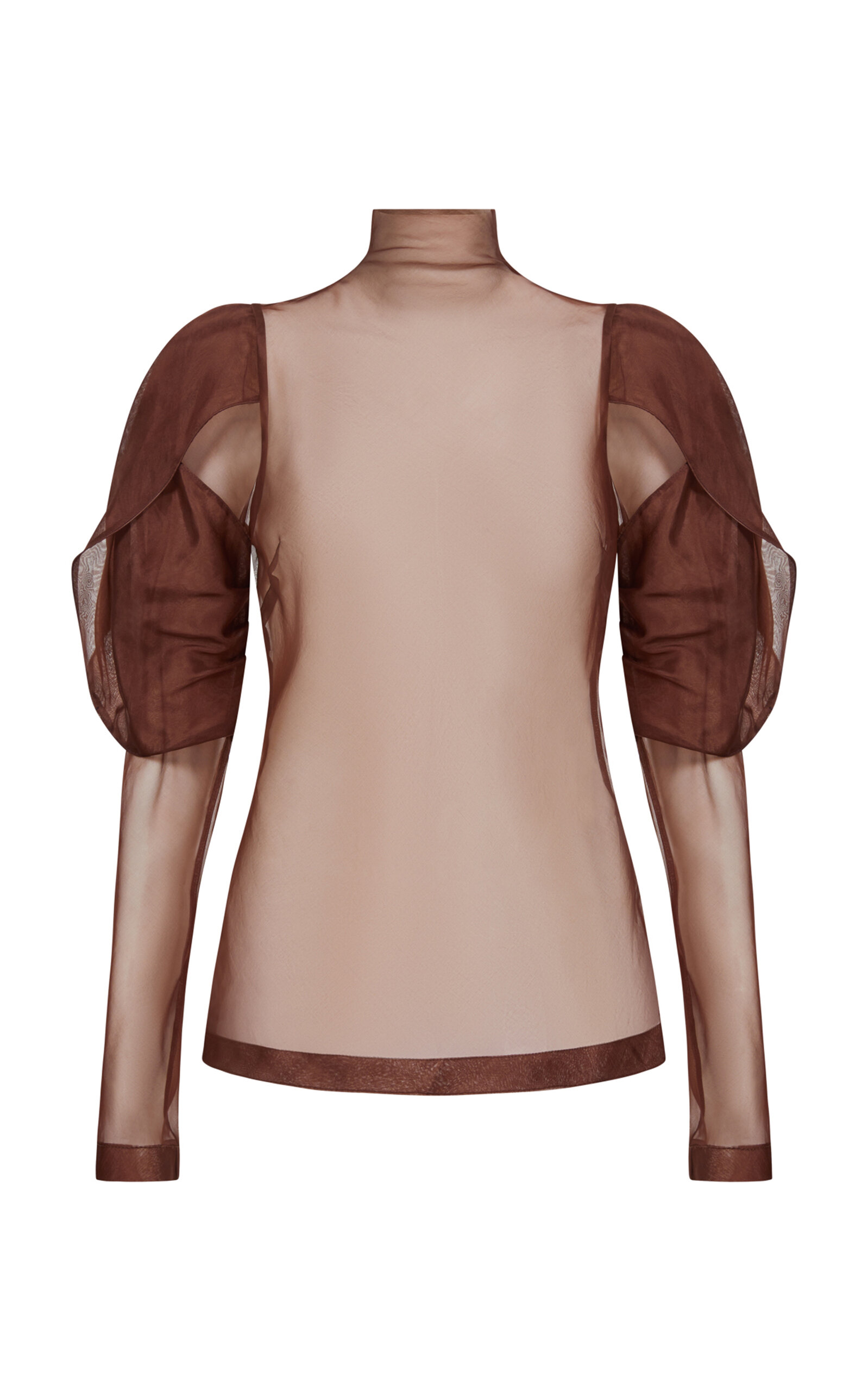 Aje Mirella Puff-Sleeve Silk-Organza Top - Brown