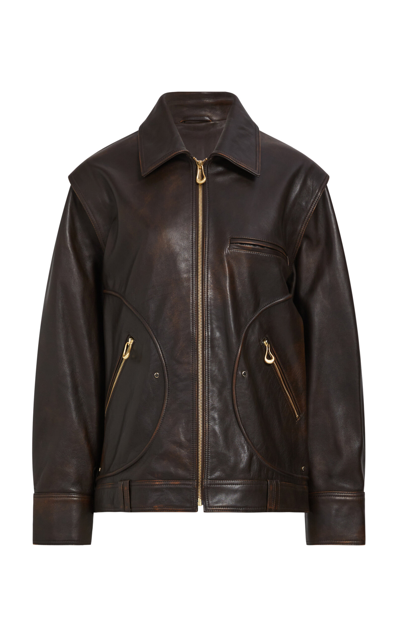 Aje Vexa Relaxed Leather Jacket - Brown