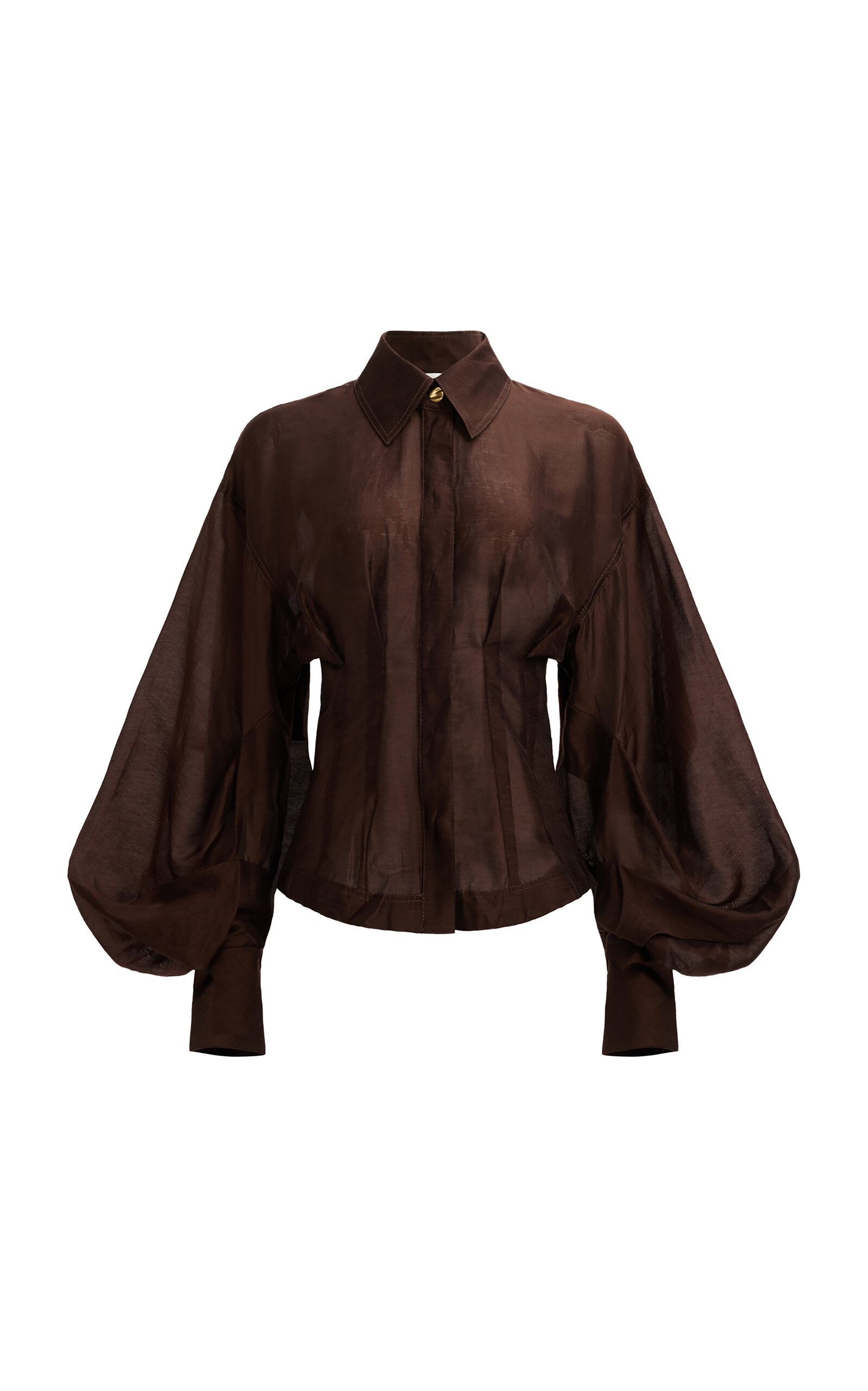 Aje Murphie Voluminous Linen-blend Shirt In Brown