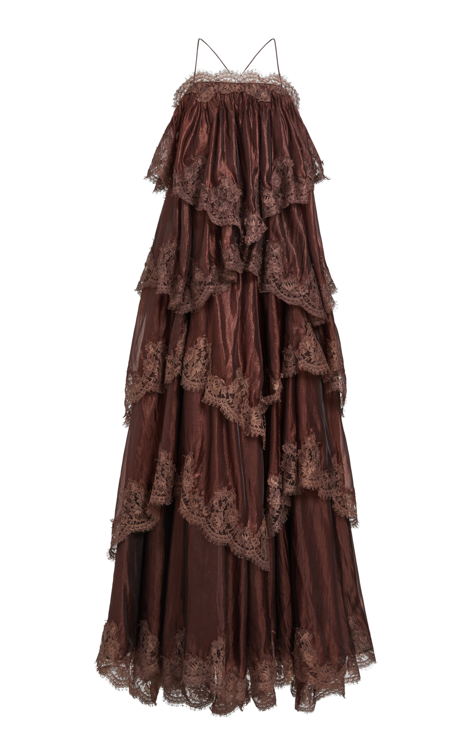 Aje Ophelia Lace-trimmed Gown In Brown