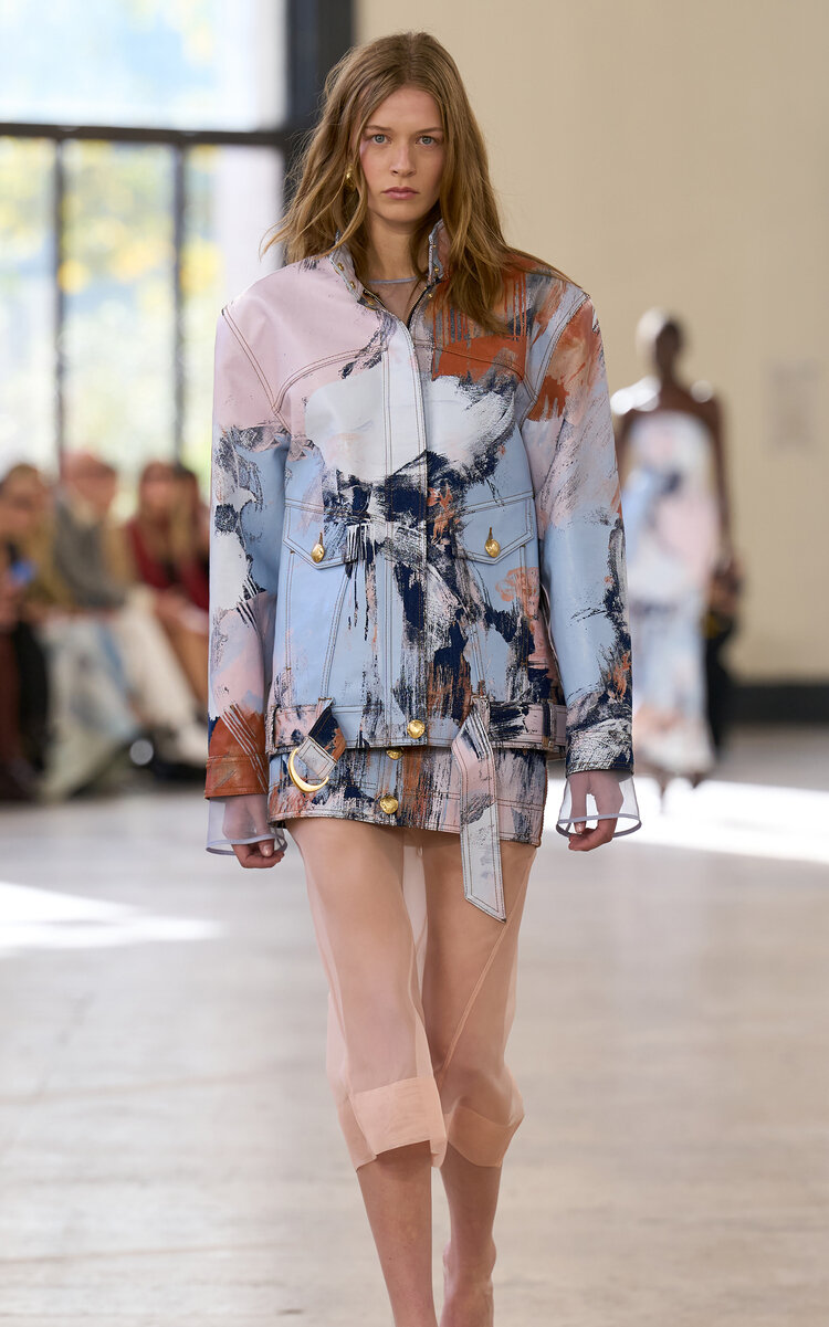 Aje Lettera Printed Denim Mini Skirt In Multi