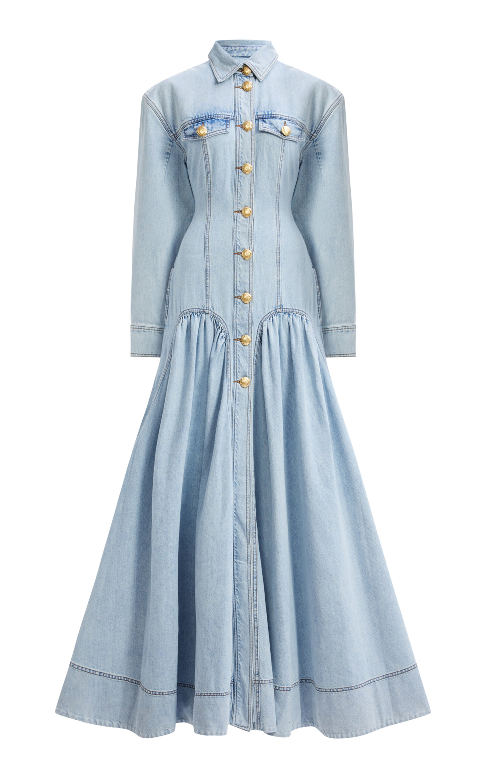 Aje Tia Button-front Denim Maxi Dress In Blue