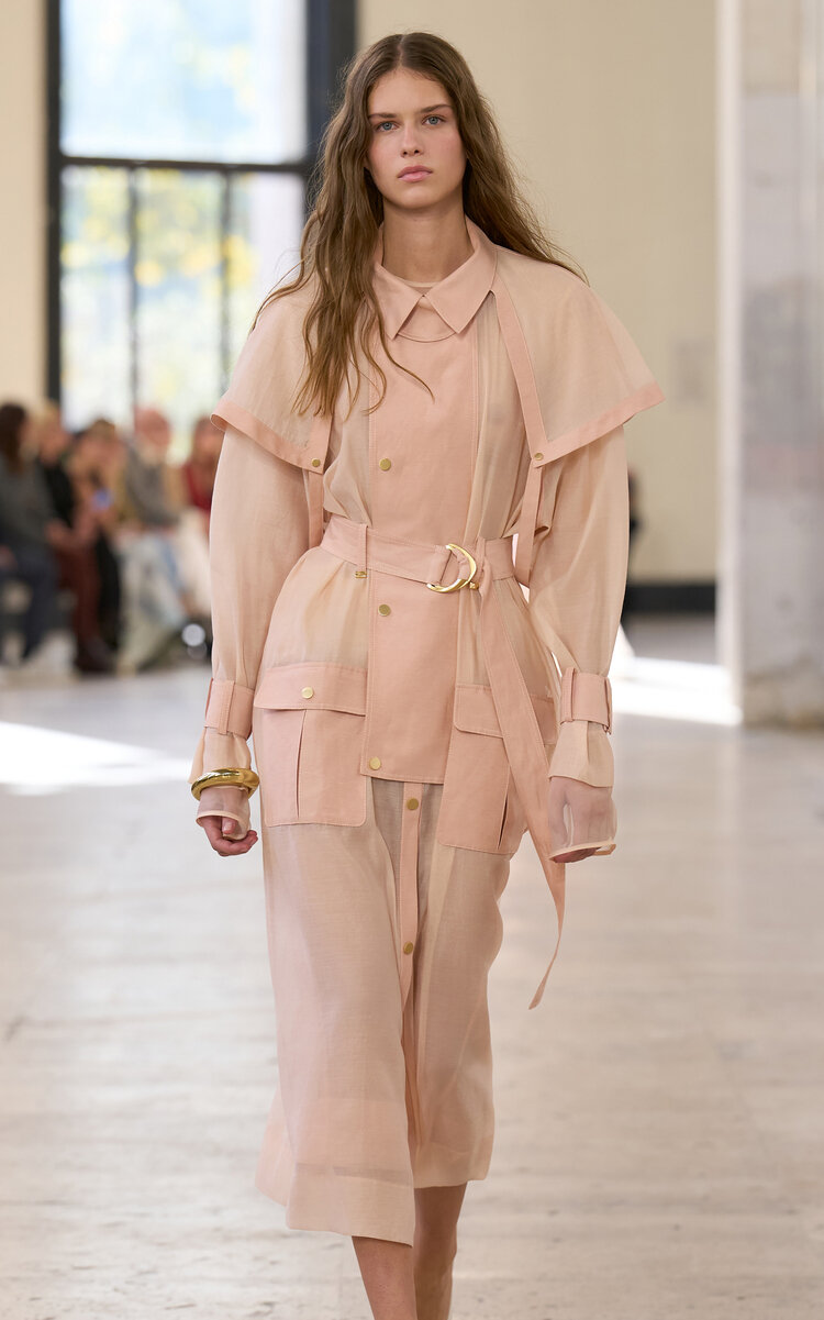 Aje Capture Belted Silk Trench Coat In Brown