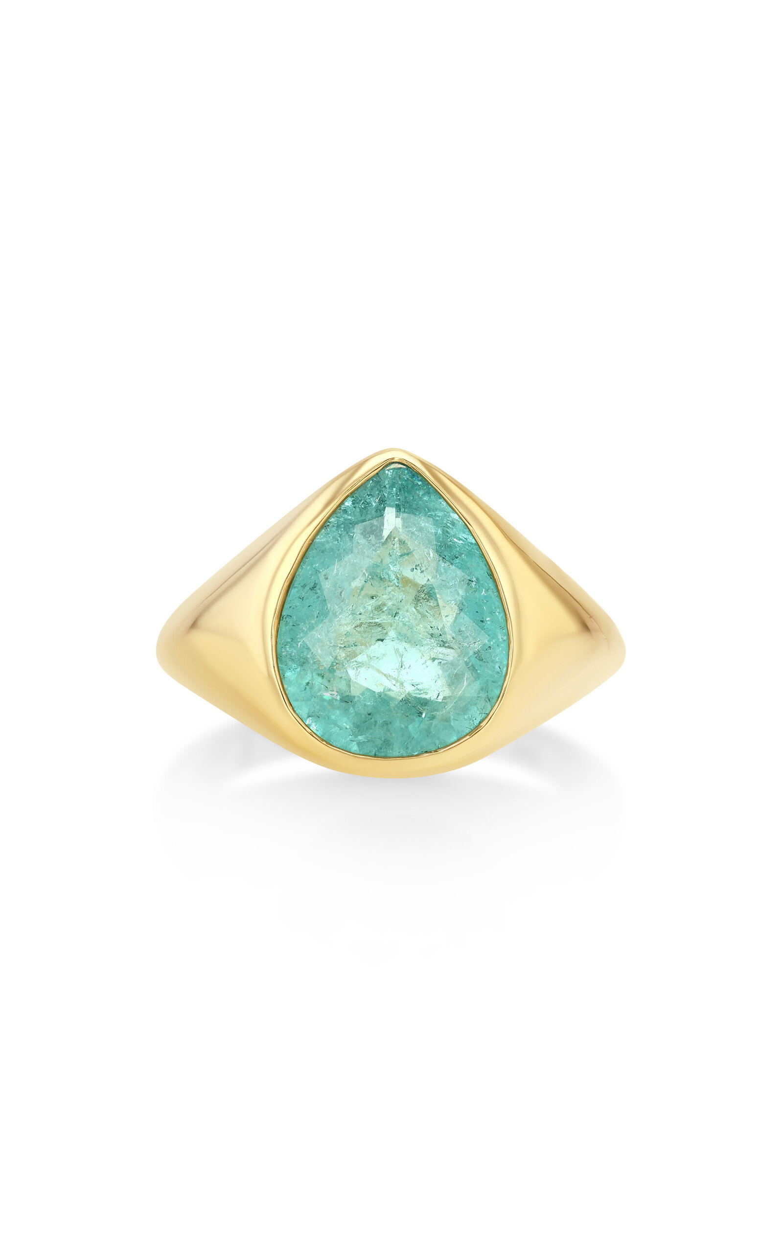 Real Fine Studio 14k Yellow Gold Forma Pear Bezel Ring In Lagoon In Green
