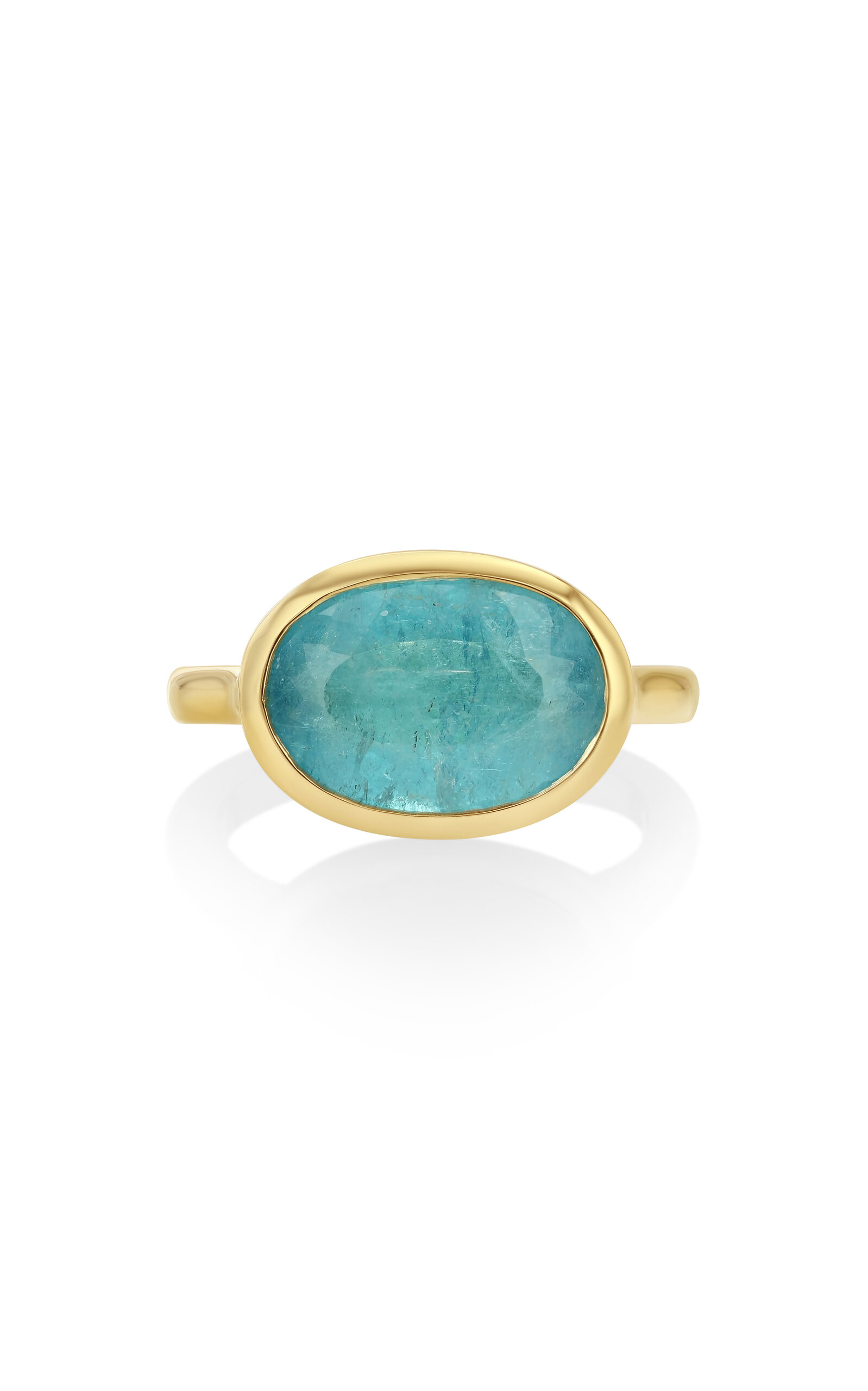 Real Fine Studio 14k Yellow Gold E-w Signature Bezel Ring In Sea Foam In Green