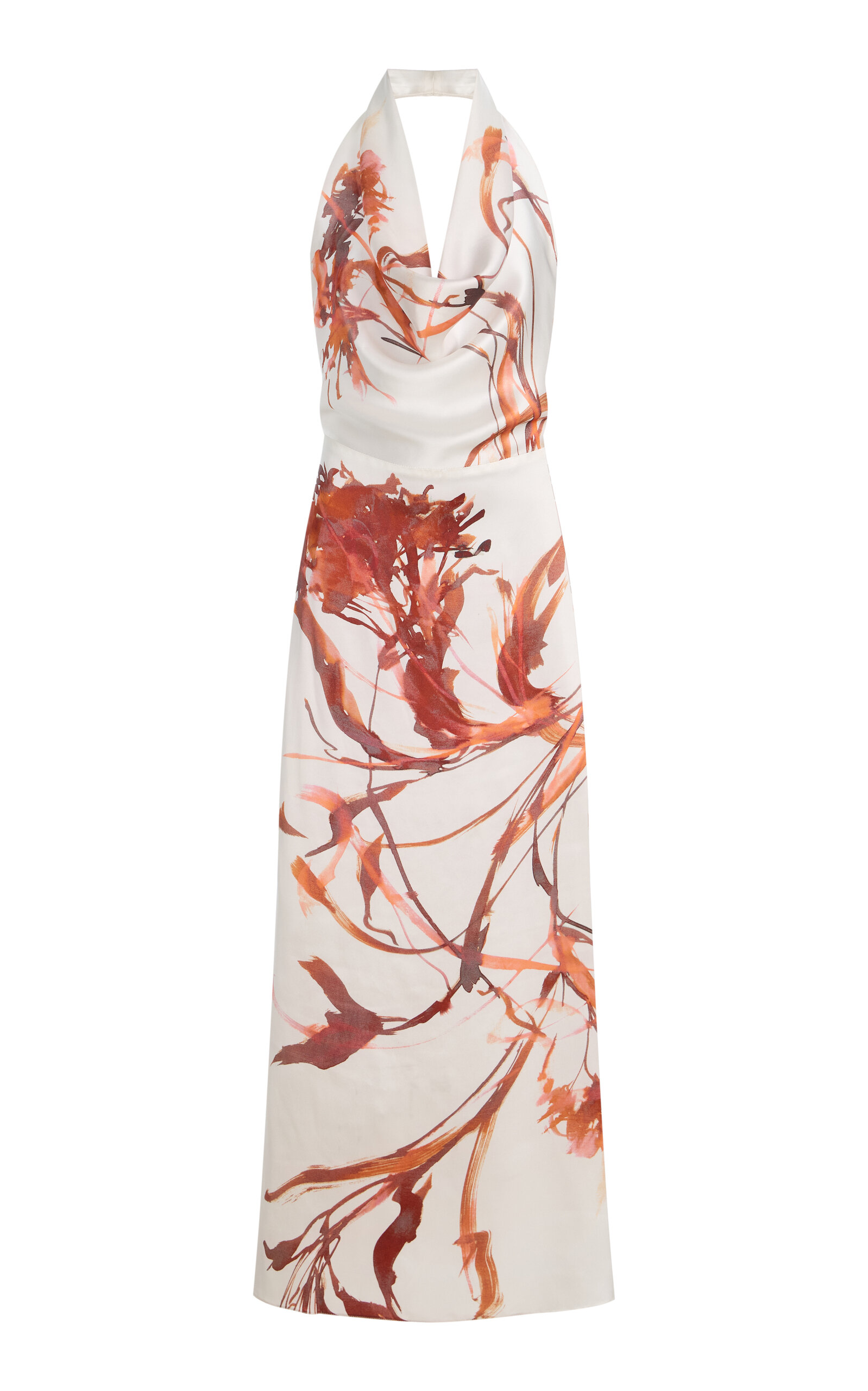 SEV Printed Satin Maxi Halter Dress