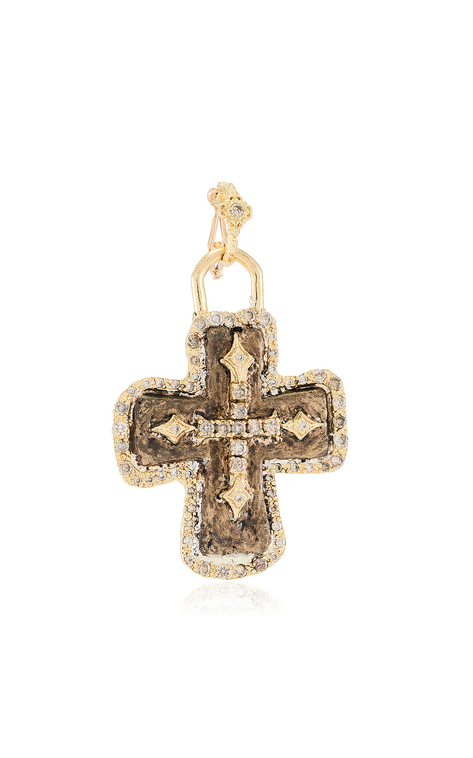 Armenta - Patina Artifact Sterling Silver 18K Yellow Diamond Cross Enhancer - Brown - OS - Moda Operandi - Gifts For Her