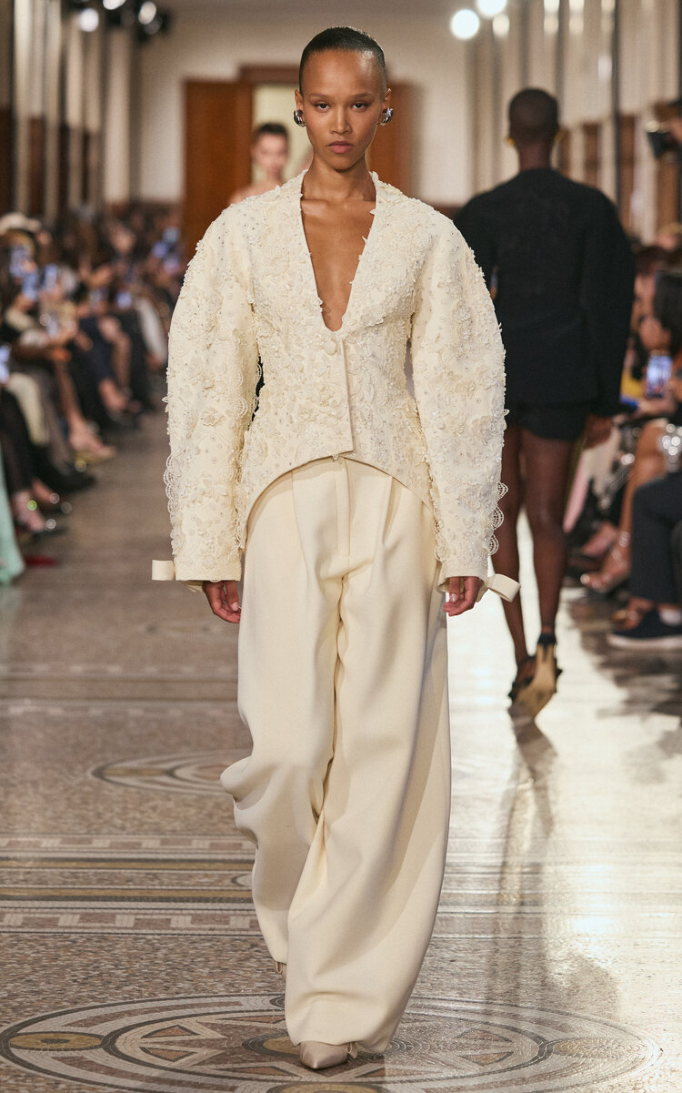 Georges Hobeika Embellished Silk-blend Structured Blazer In White