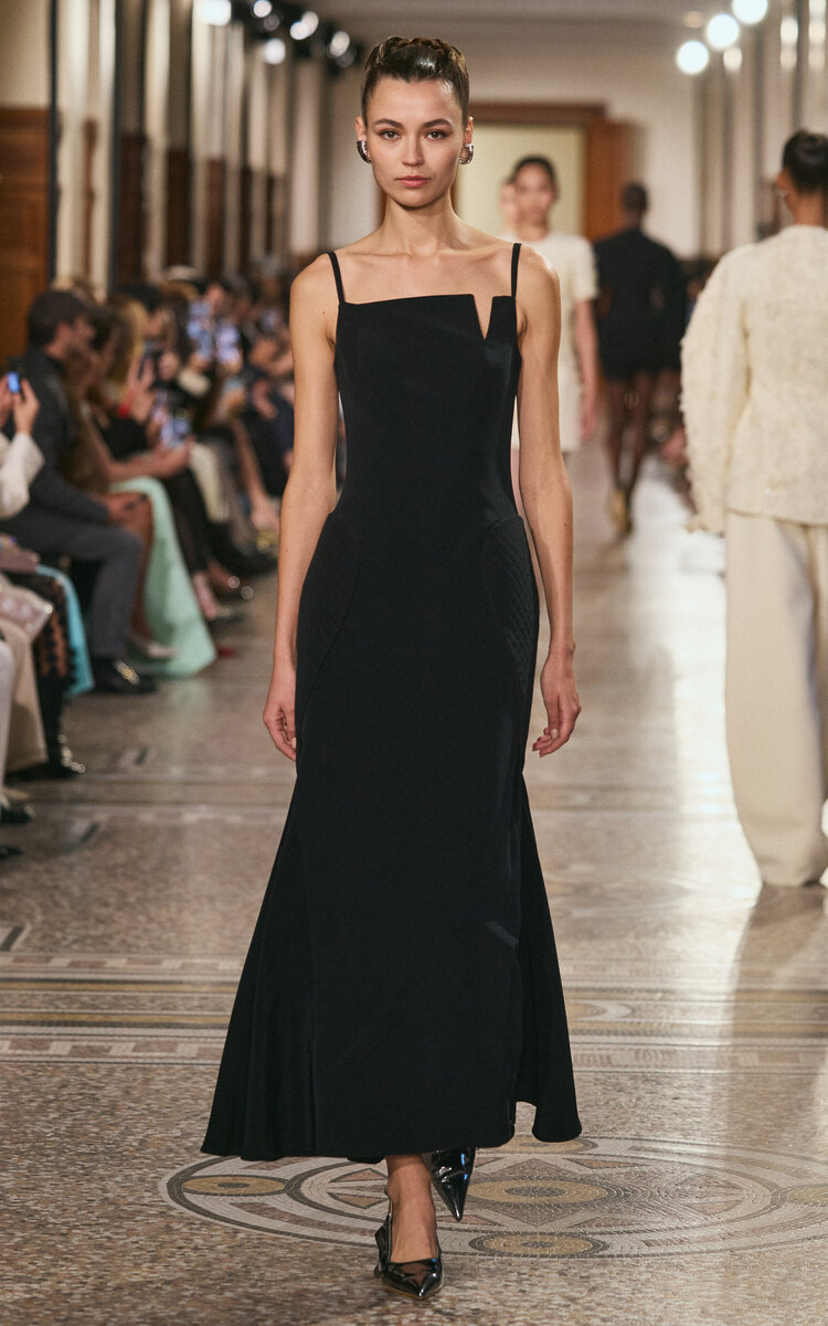 Georges Hobeika Flared Silk-blend Maxi Dress In Black