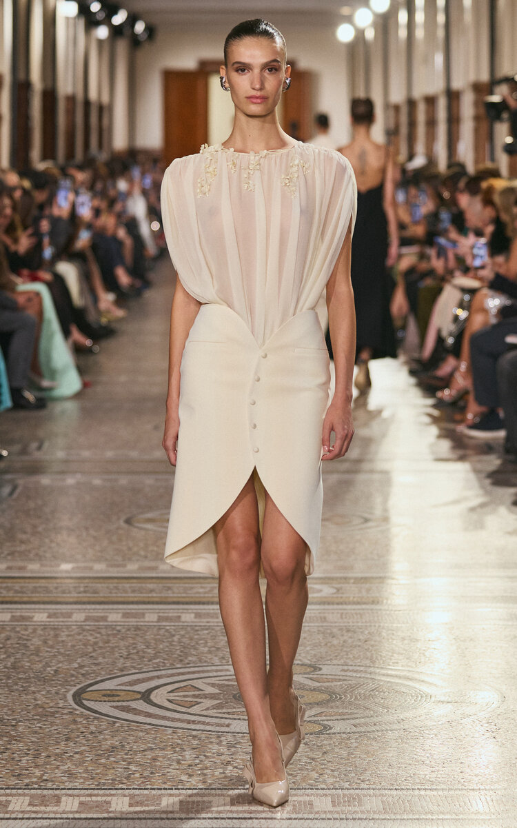 Georges Hobeika Structured Silk-blend Midi Skirt In White