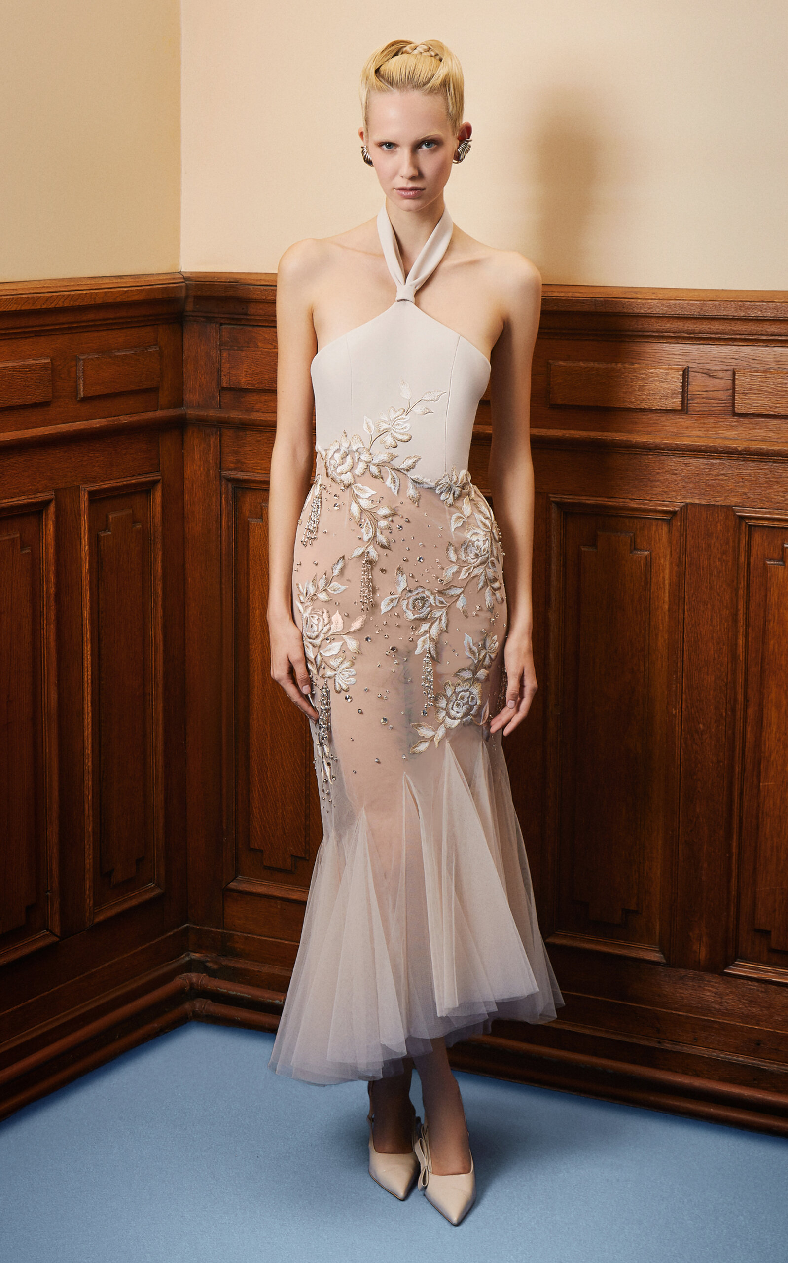 Georges Hobeika Silk-blend Tulle Halter Dress In Brown