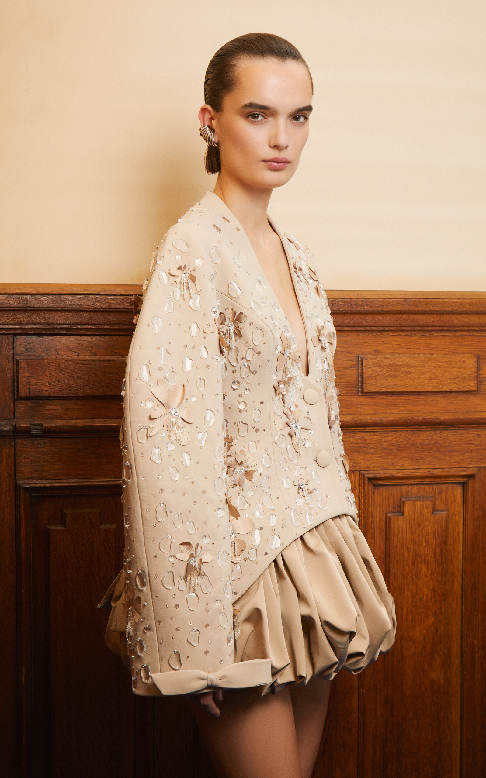 Georges Hobeika Embellished Structured Blazer - Tan