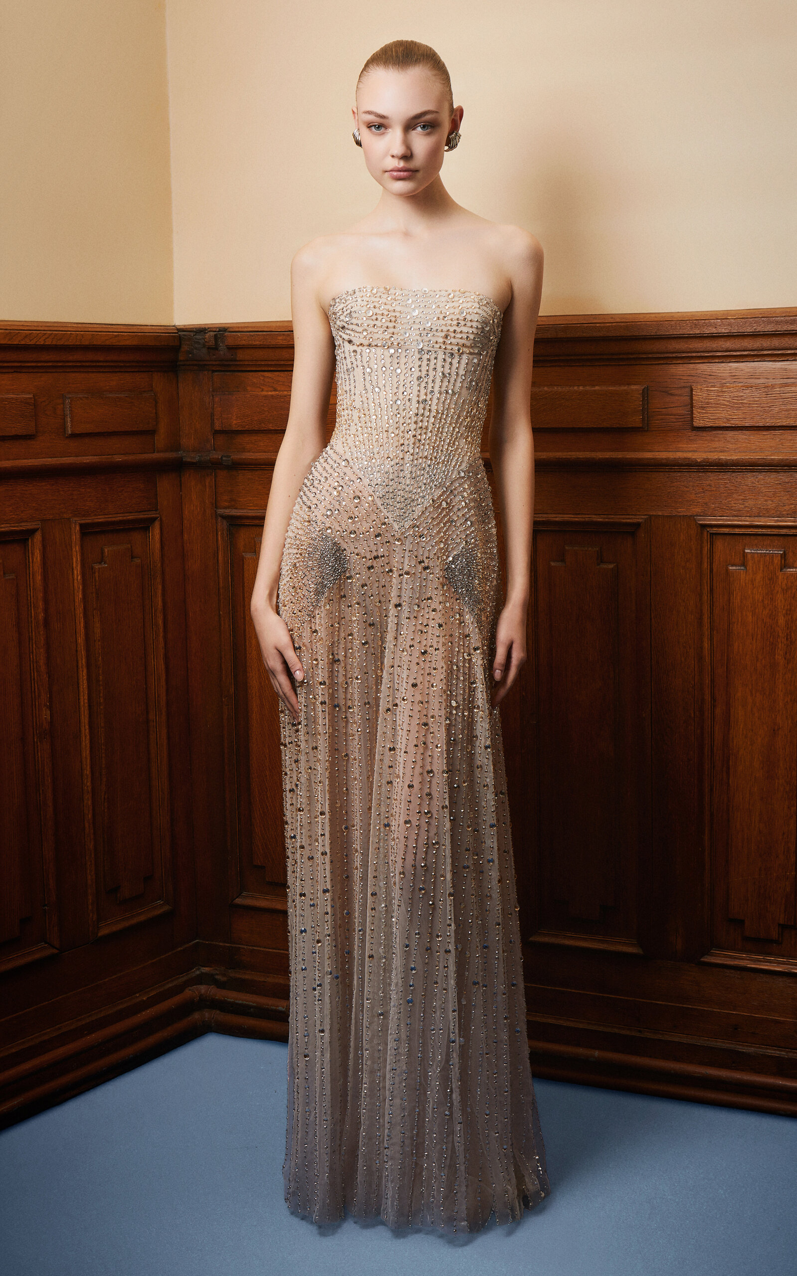 Georges Hobeika Sequined-embroidered Silk-blend Evening Gown In Neutral