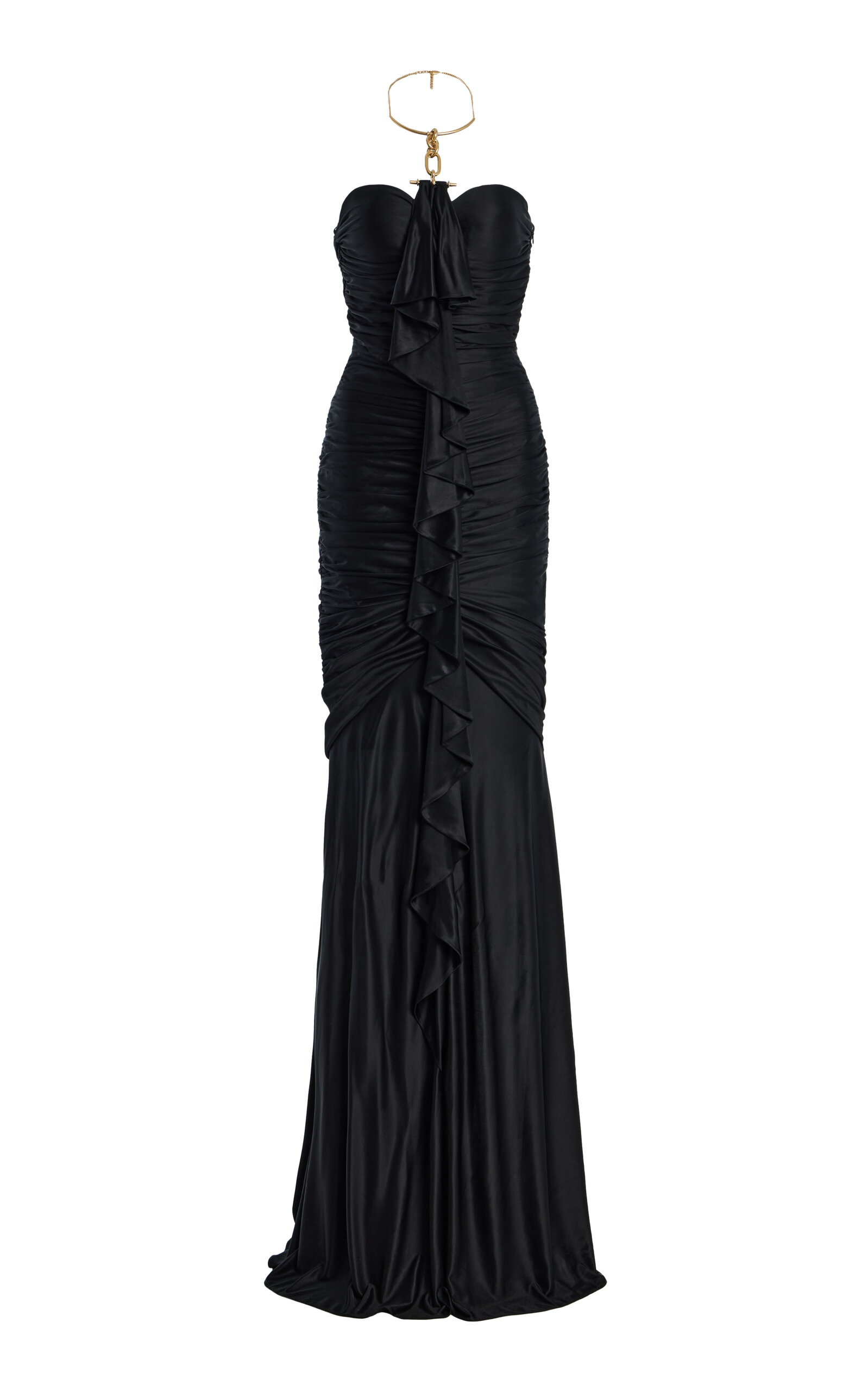 Balmain Embellished Long Draped Bustier Dress