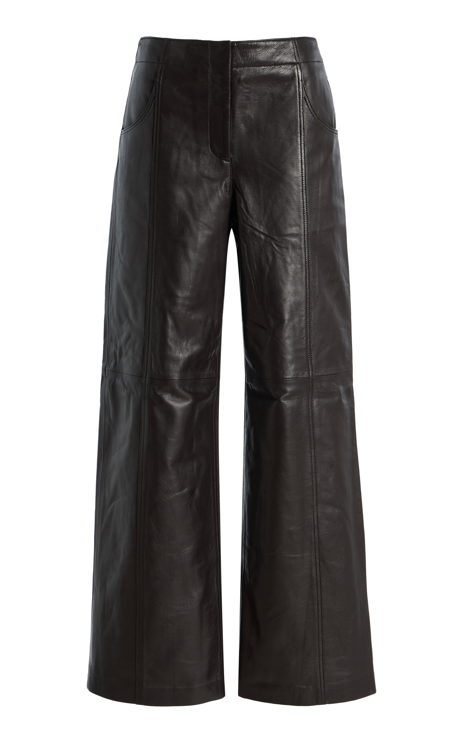 Twp Demie High-rise Leather Wide-leg Pants In Brown