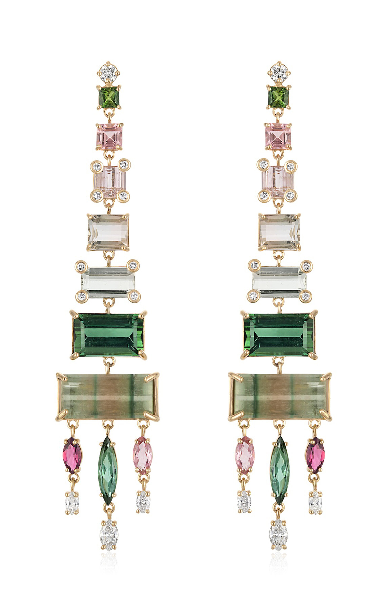 Eden Presley 14k Yellow Gold Diamond And Tourmaline Earrings In Green