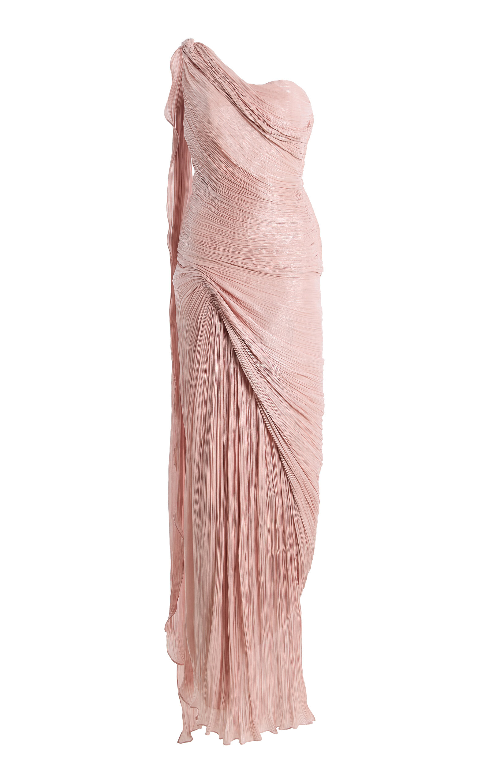 Marmar Halim Exclusive One-shoulder Draped Hand-pleated Silk Roseya Gown In Pink