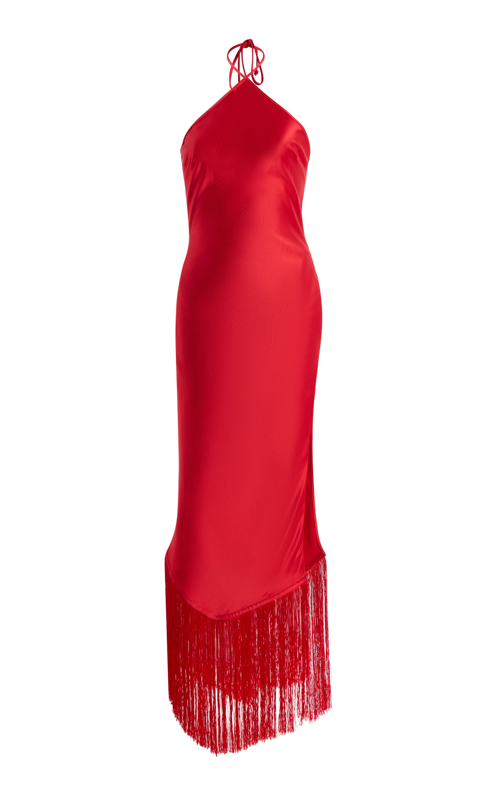 The New Arrivals Ilkyaz Ozel Exclusive Blânca Fringed Satin Midi Halter Dress