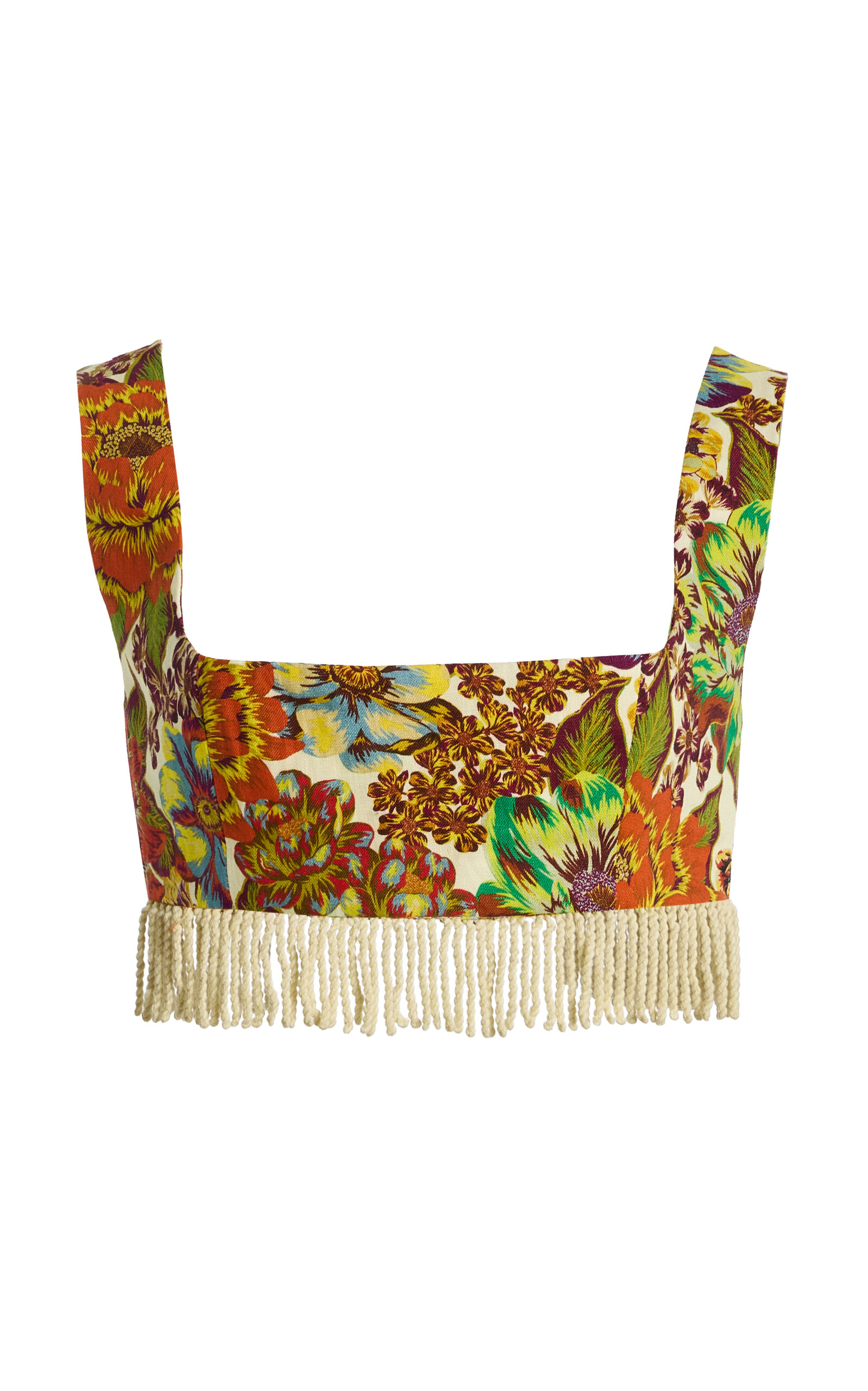 Alemais Alémais Lana Fringed Floral Linen Bralette In Multi