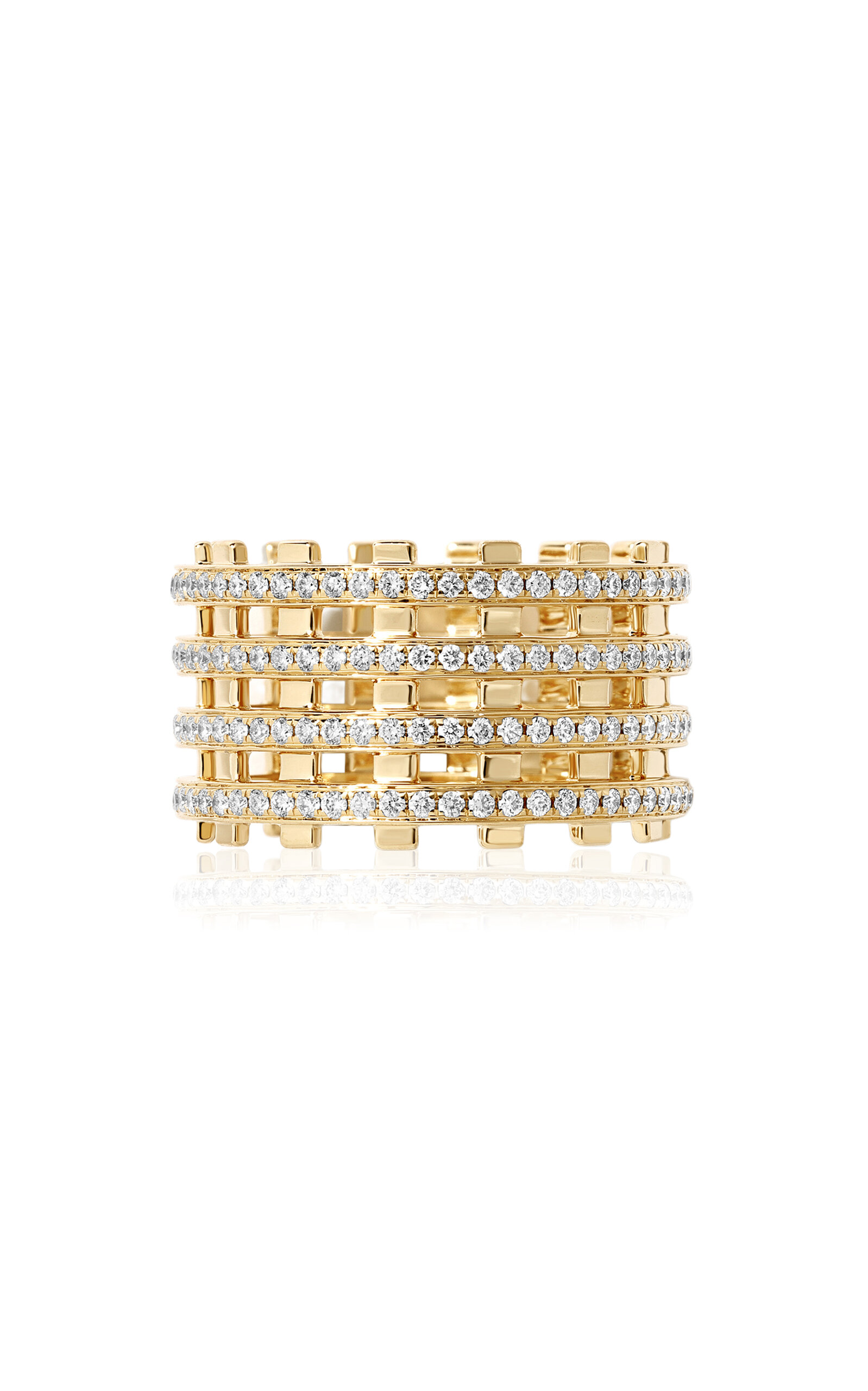 State Property Railroad Twin Track Pavé Ring In Gold