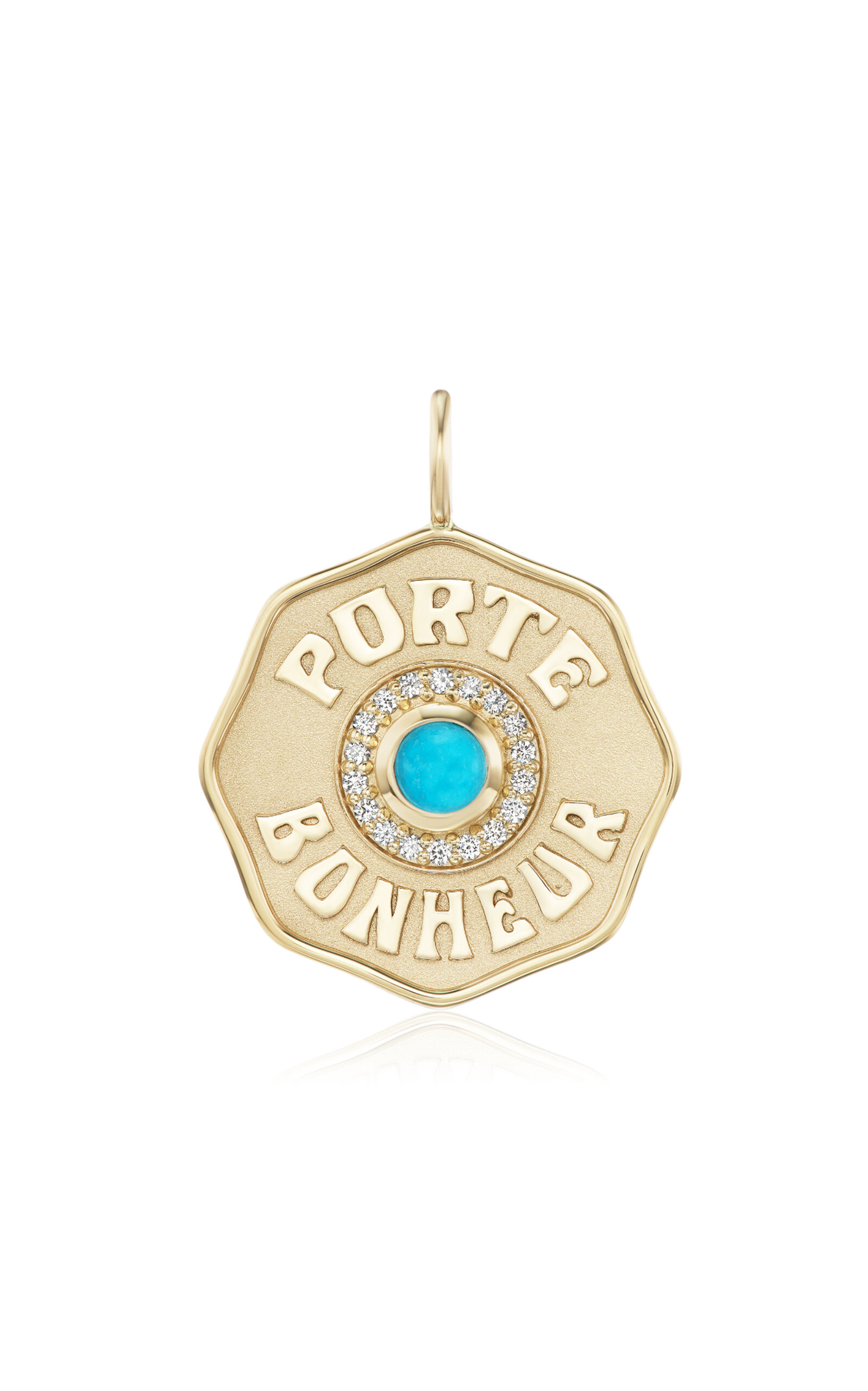 Marlo Laz Large Porte Bonheur 14k Yellow Gold Turquoise Pendant