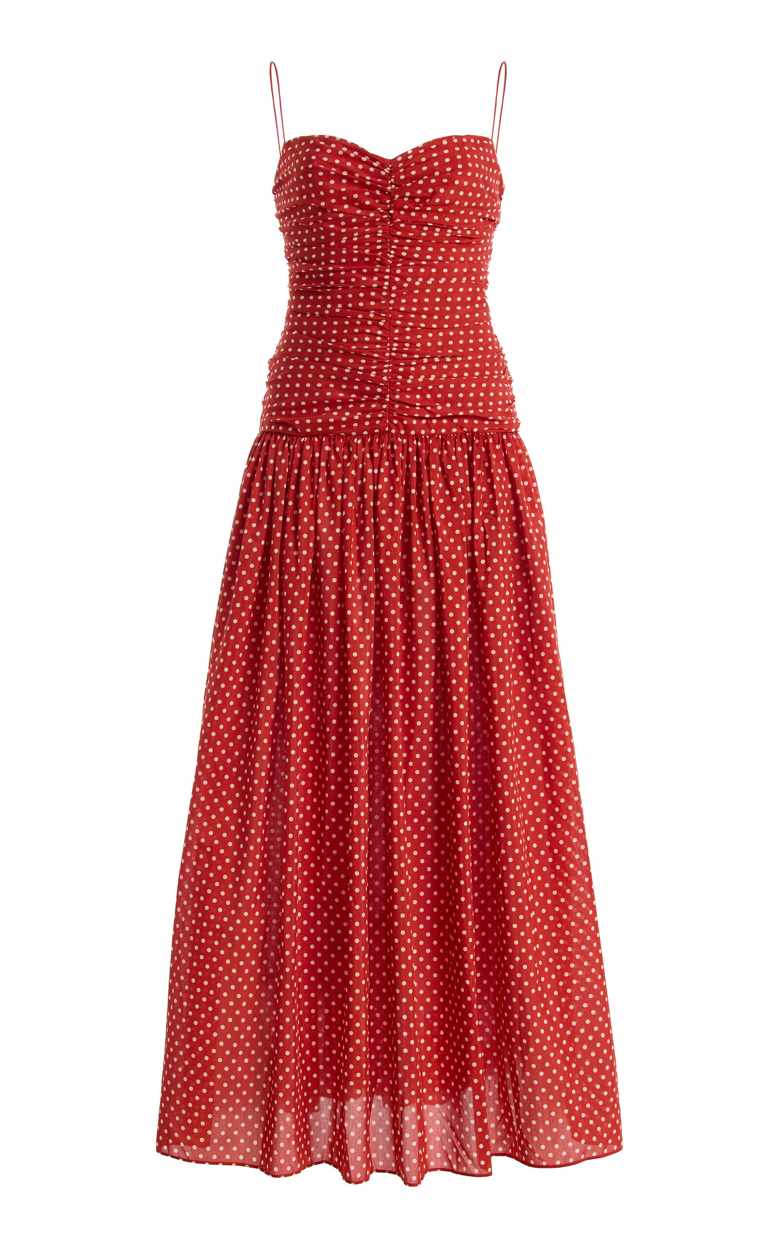 Matteau Gathered Polka-Dot Cotton-Silk Drop-Waist Midi Dress