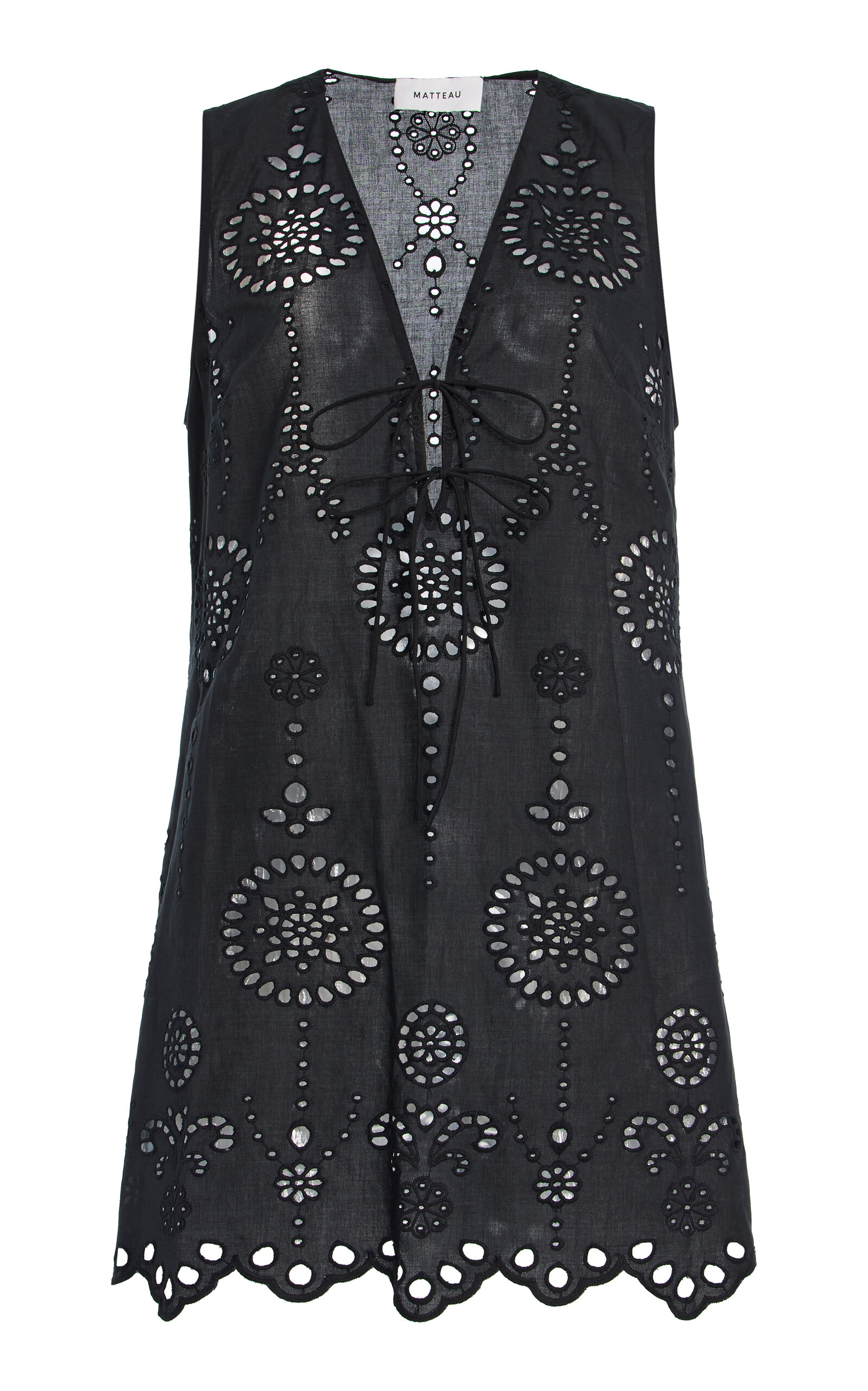 Matteau Broderie Anglise Cotton Tie Mini Dress In Black