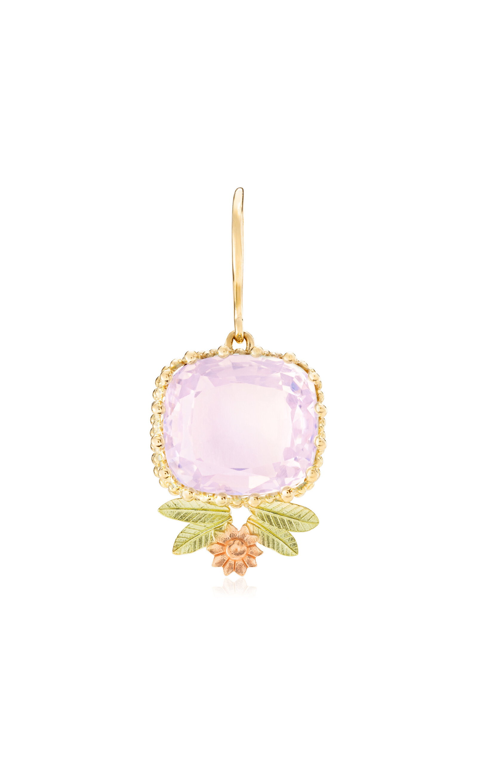 Maison Mellerio 18k Yellow Gold Pierreries Rose Earring Up And Earring Down In Pink