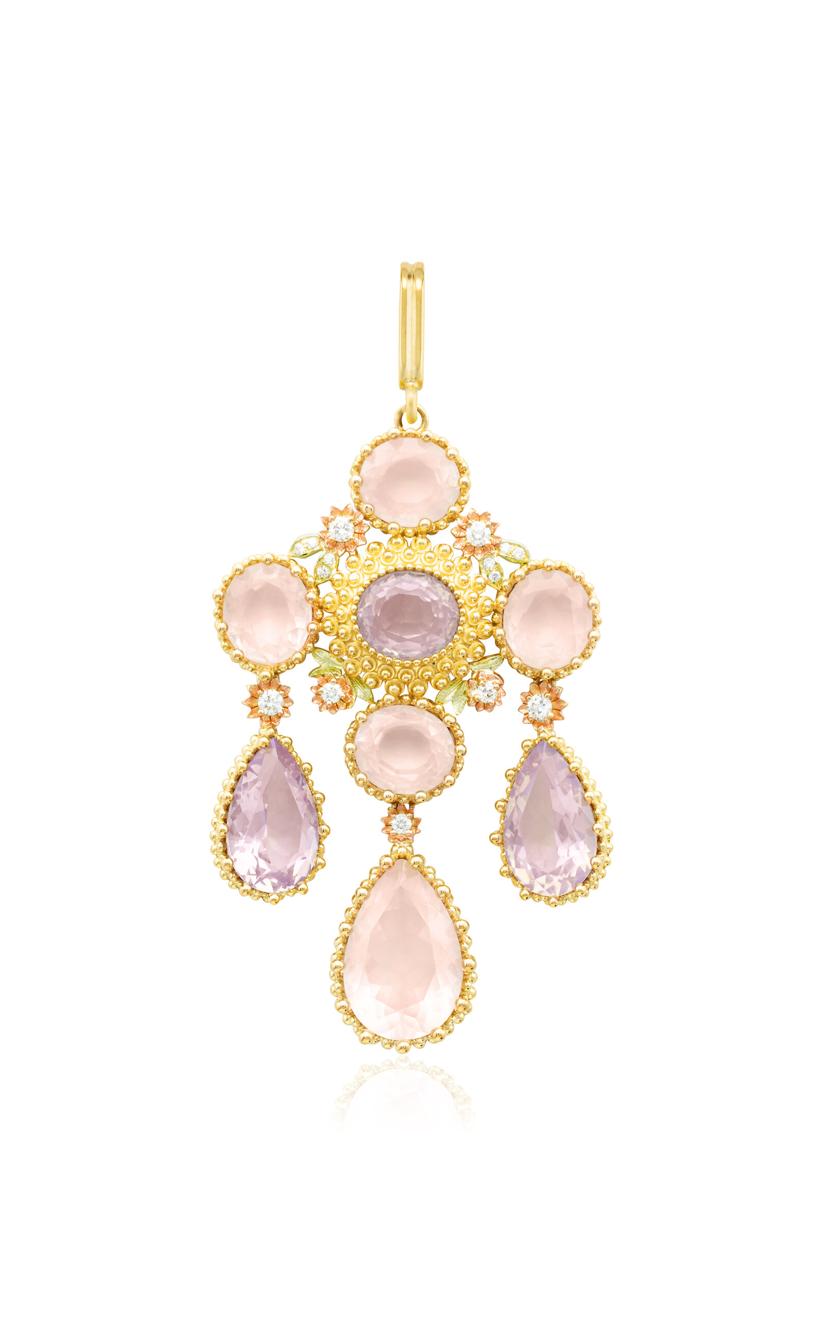 Maison Mellerio 18k Yellow Gold Talisman Pierreries Rose Charm In Pink