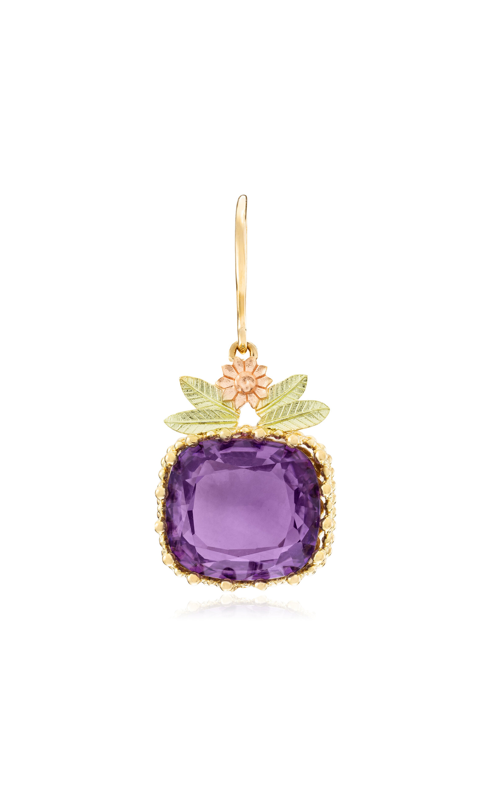 Maison Mellerio 18k Yellow Gold Pierreries Earrings With Amethyst And Flower Motif; Asymetrical Pair In Purple