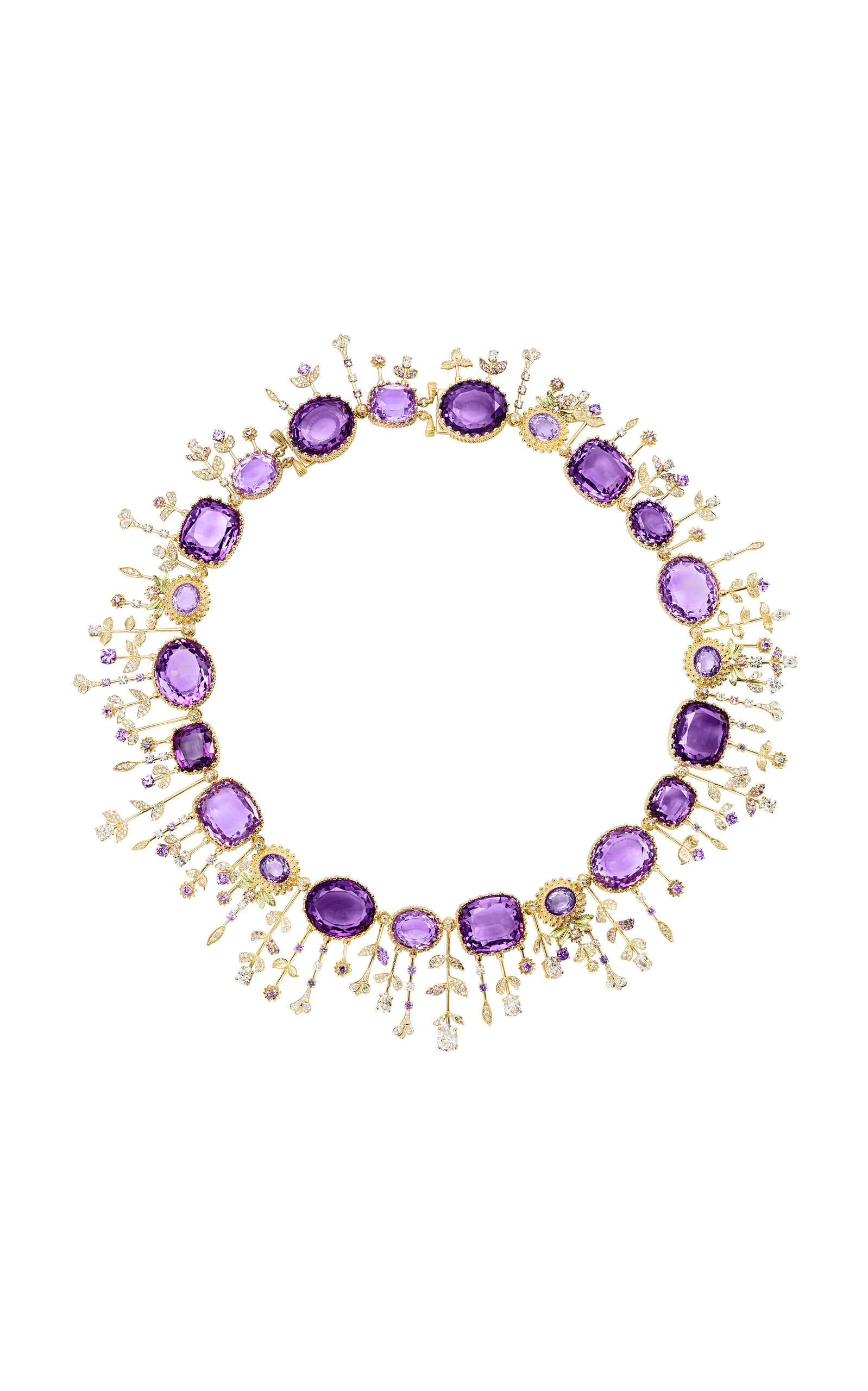 Maison Mellerio 18k Yellow Gold Jardin Pierreries Necklace Set In Purple
