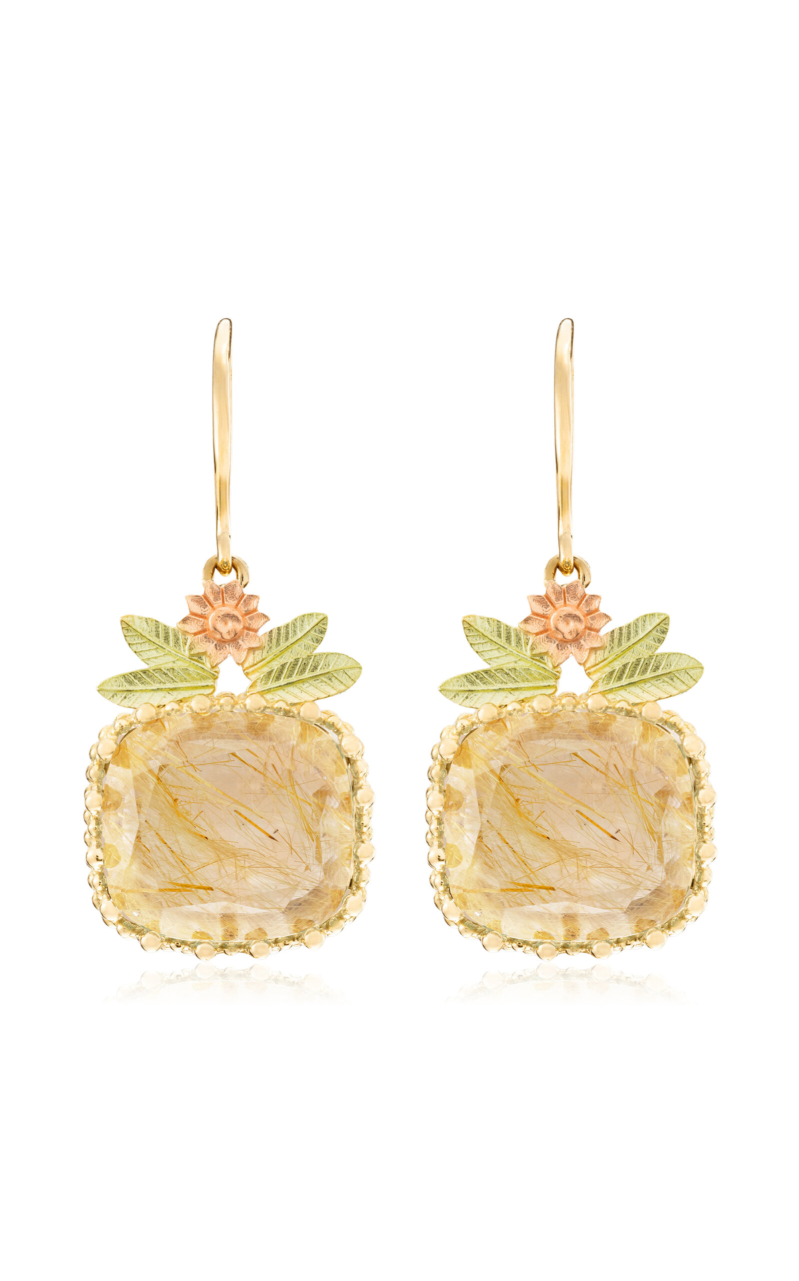 Maison Mellerio 18k Yellow Gold Pierreries Earrings With Citrine And Flower Motif On Top; Matching Pair In Pink