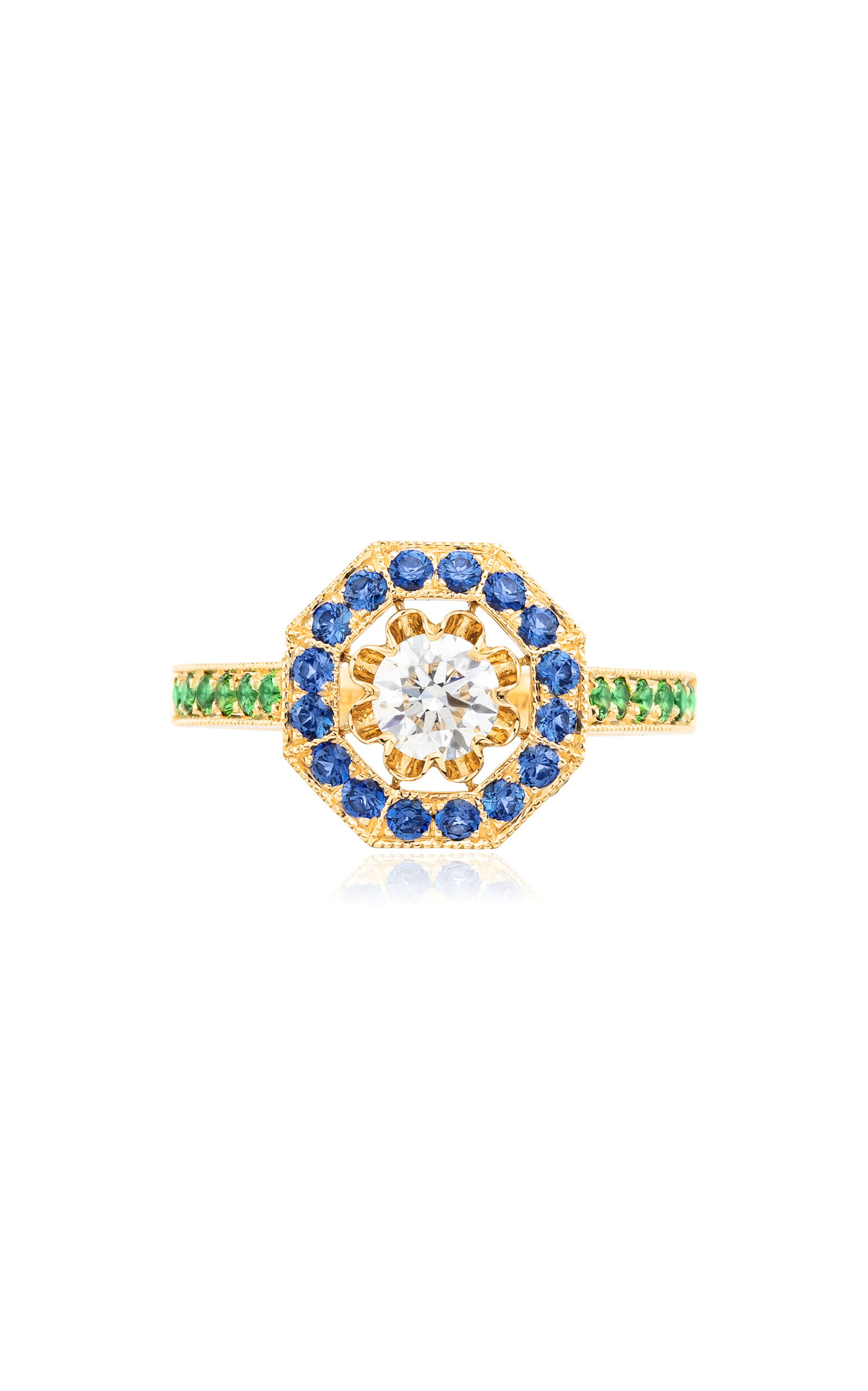 Maison Mellerio 18k Yellow Gold Vérone Blue Velvet Ring With Diamond; Sapphires And Tsavorites
