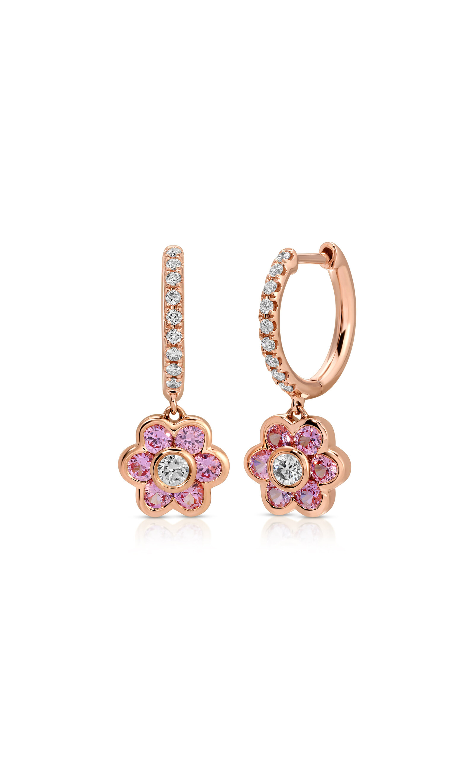 Anita Ko 18k Rose Gold Pink Sapphire And Diamond Flora Drop Huggies In Gold